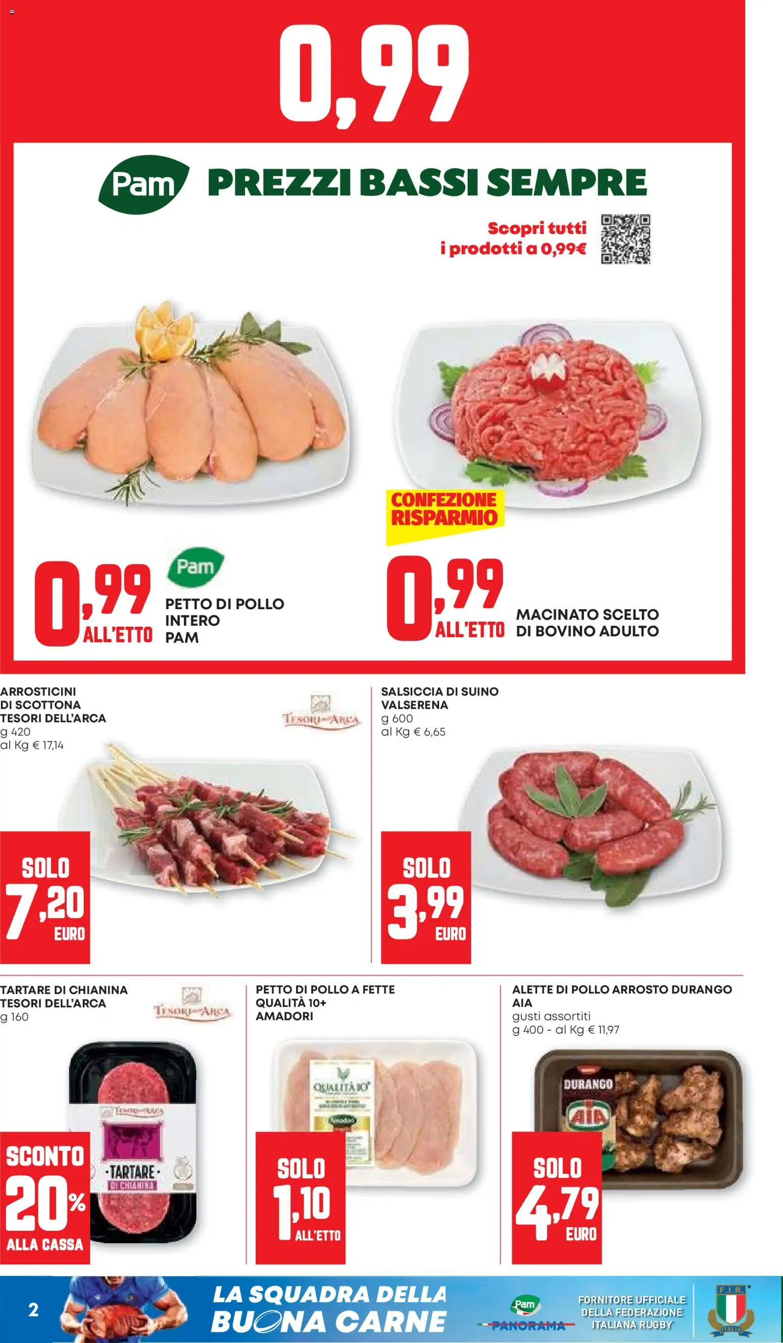 Volantino PAM del 13/08/2026 | Pagina: 2 | Prodotti: Petto di Pollo, Pollo intero, Salsiccia, Macinato
