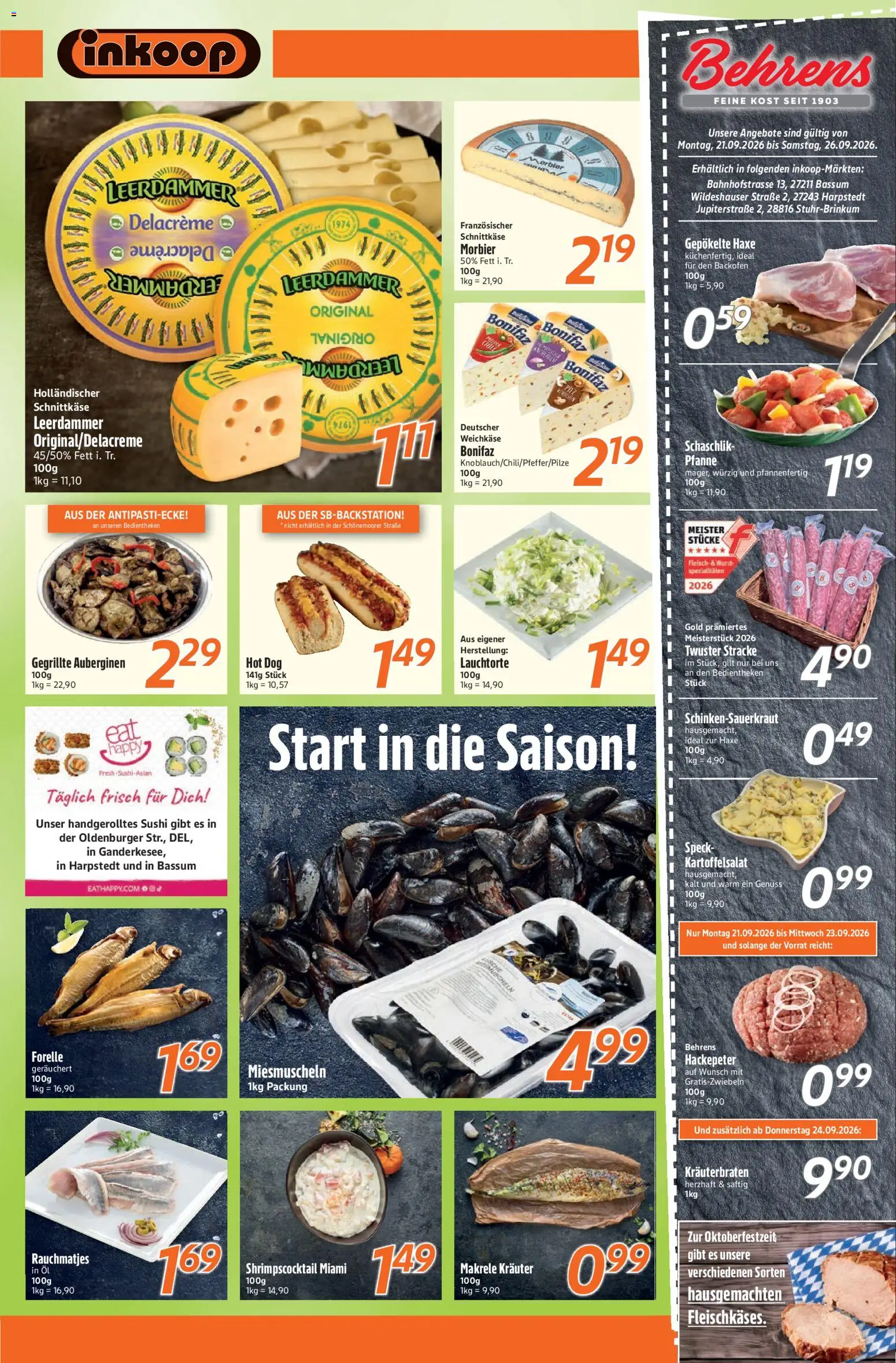 Inkoop Prospekt – gültig ab 21.09.2026 | Seite: 4 | Produkte: Spezialitäten, Leerdammer, Makrele, Fleisch
