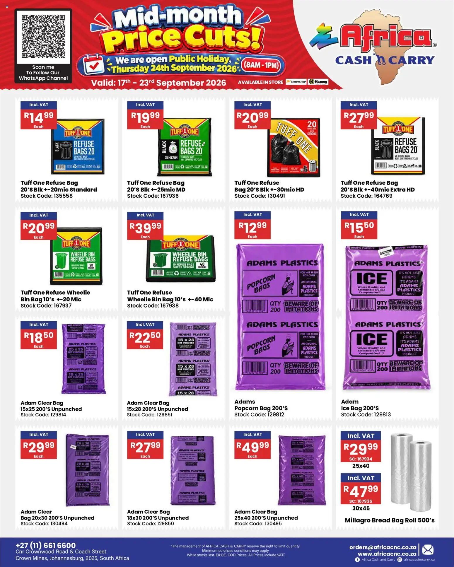 New Africa Cash & Carry catalogue – valid from 17/09/2026 | Page: 53 | Products: Bread, Popcorn, Refuse bags, Stock