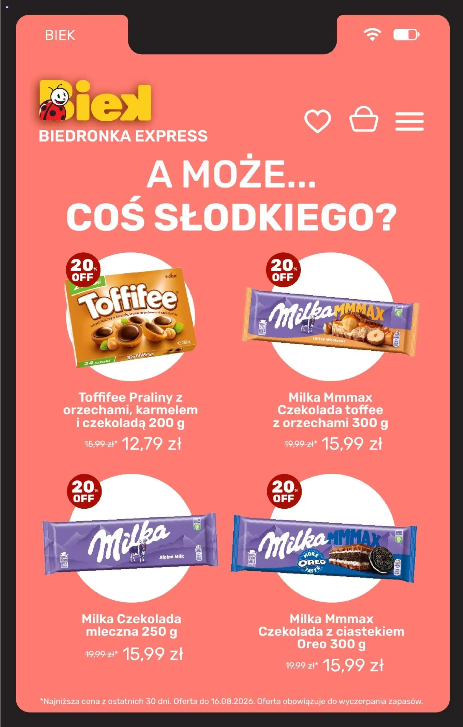 Biedronka gazetka - Biek od 13.08.2026 | Strona: 15 | Produkty: Czekolada mleczna, Praliny, Milka, Czekolada