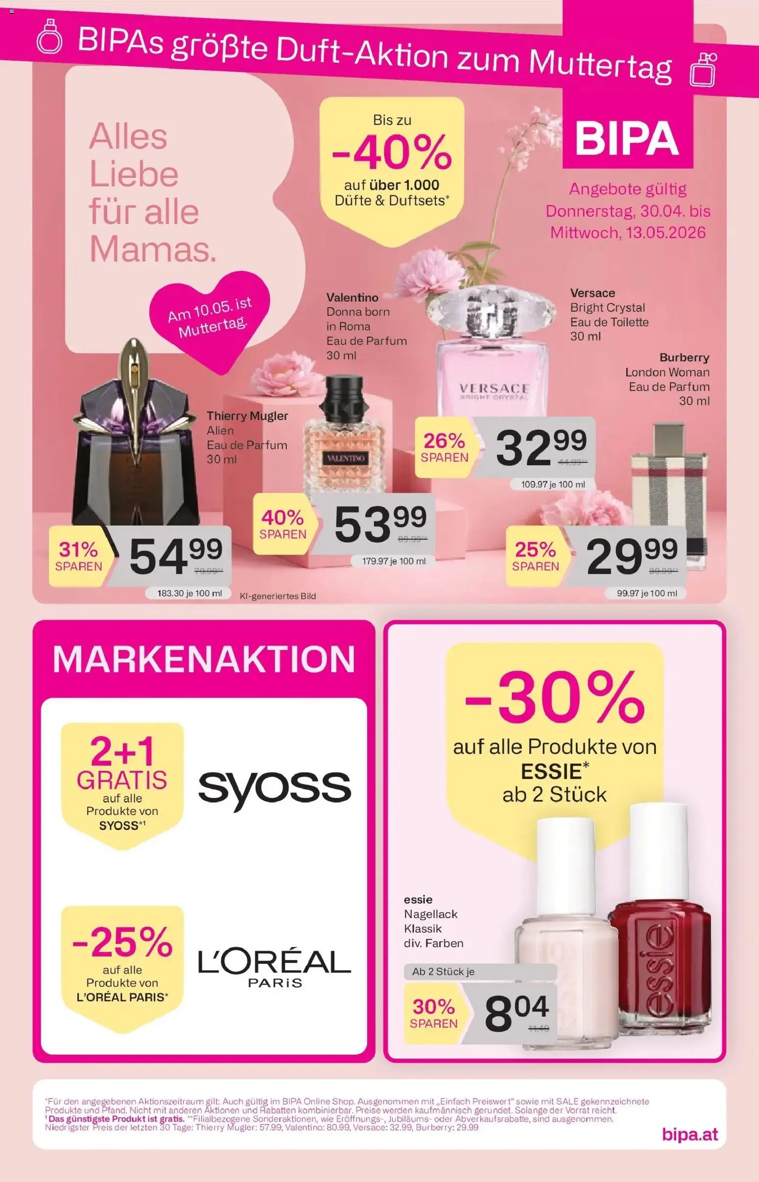 Bipa Linz, Wien, Güssing gültig ab 30.04.2026 | Seite: 1 | Produkte: Toilette, Parfüm, Eau de Toilette, Nagellack