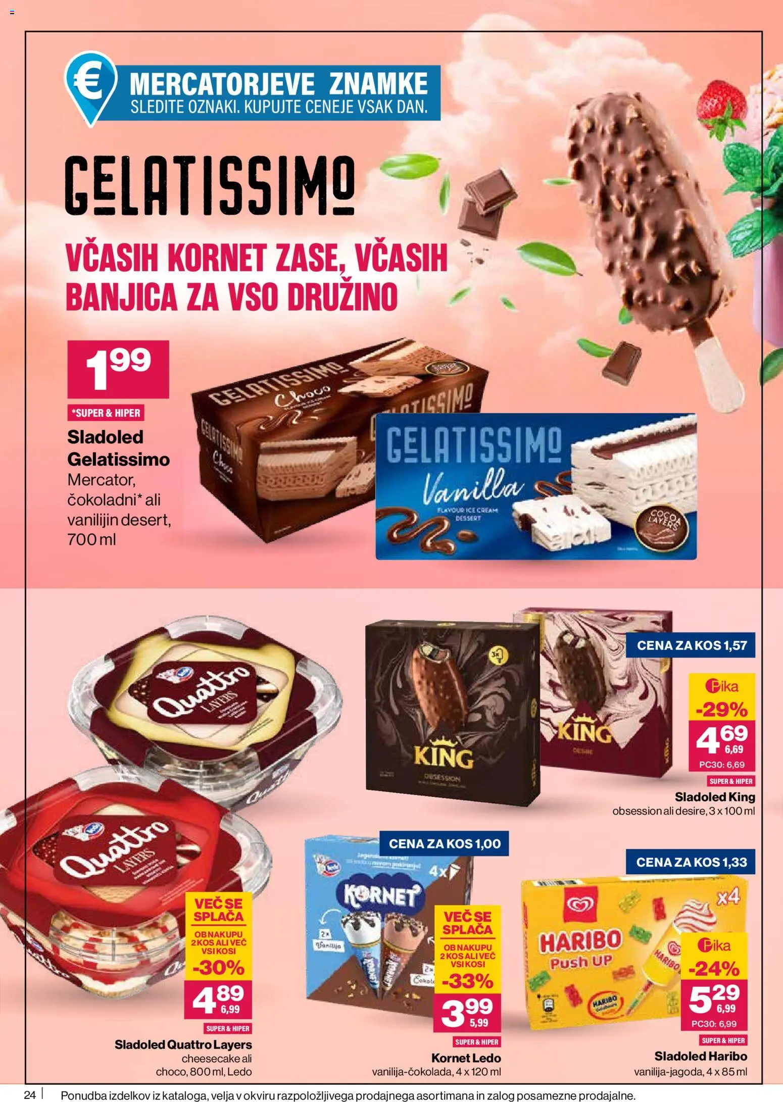 Novi Mercator katalog ponudbe – veljaven od 11.06.2026 | Stran: 24 | Izdelki: Kos, Sladoled