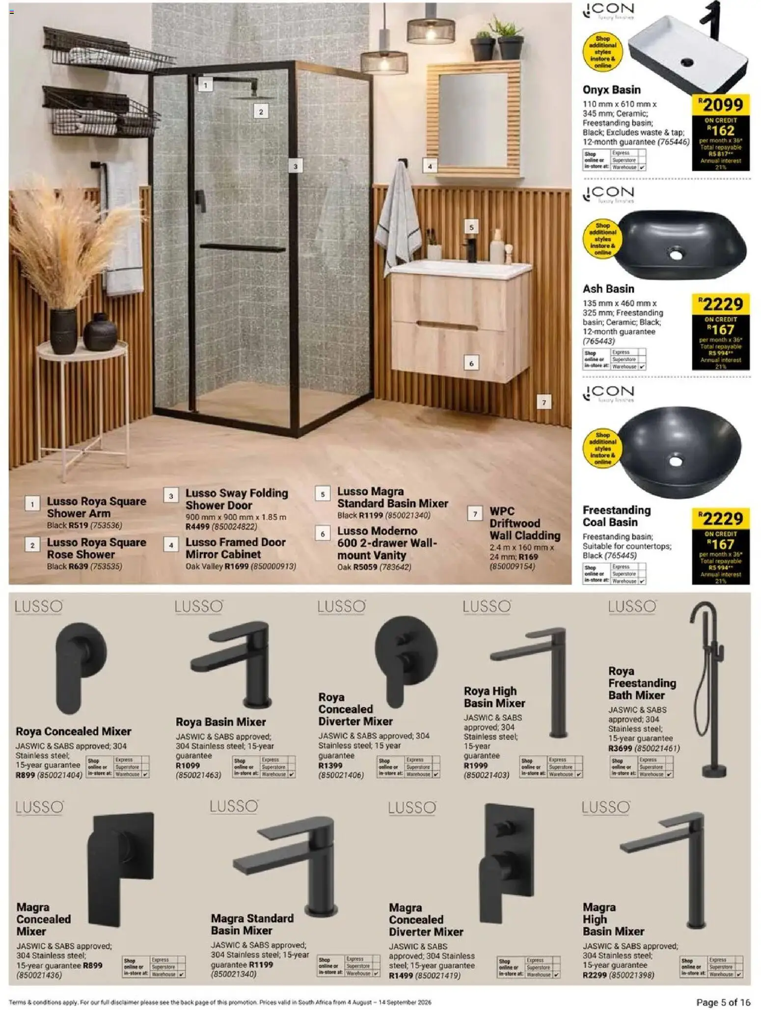 New Builders catalogue – valid from 04/08/2026 | Page: 5 | Products: Shower, Mirror, Basin, Tap