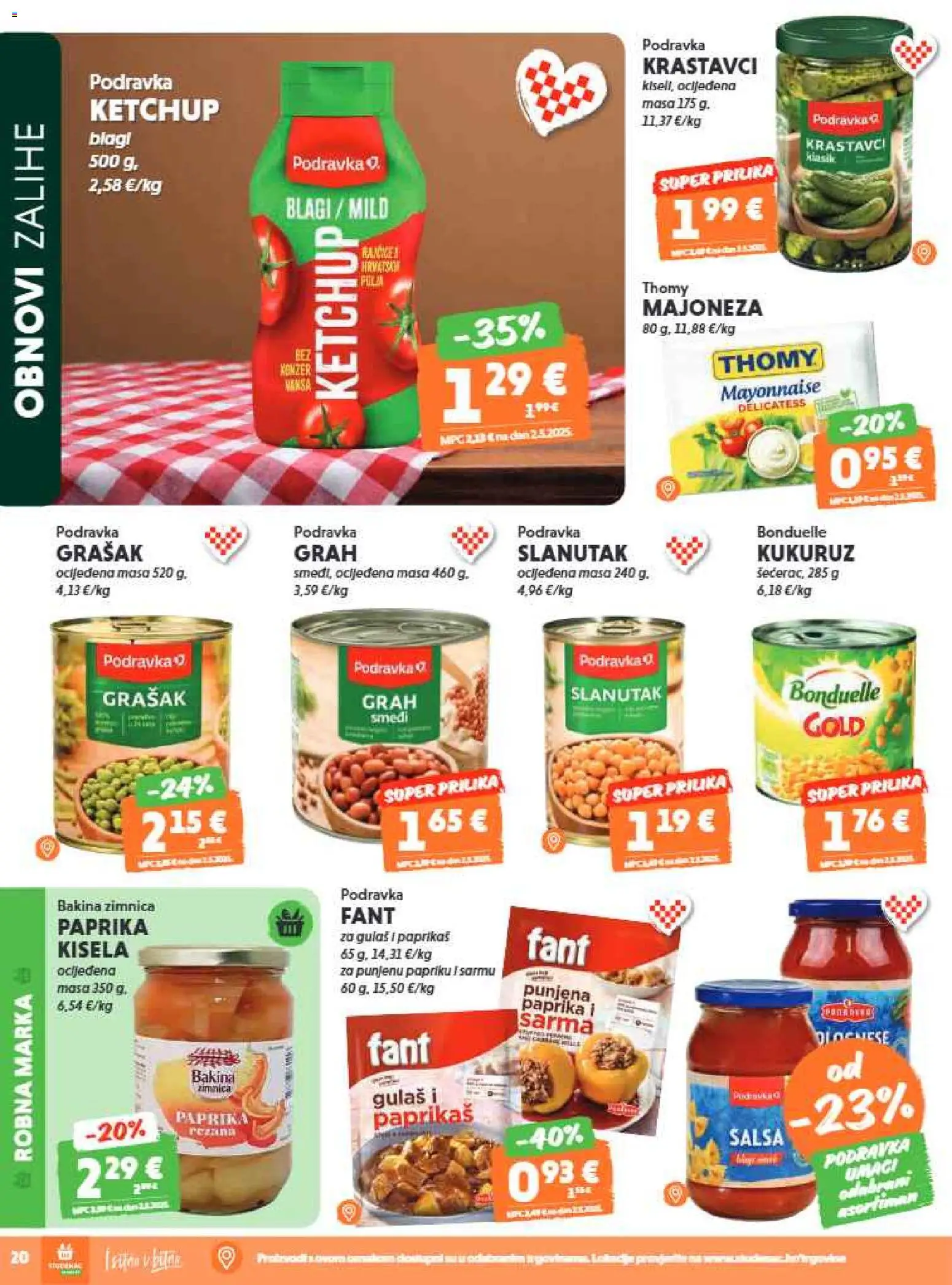 Studenac katalog | vrijedi od 17.06.2026 | Stranica: 20 | Proizvodi: Podravka, Paprika, Majoneza, Grašak
