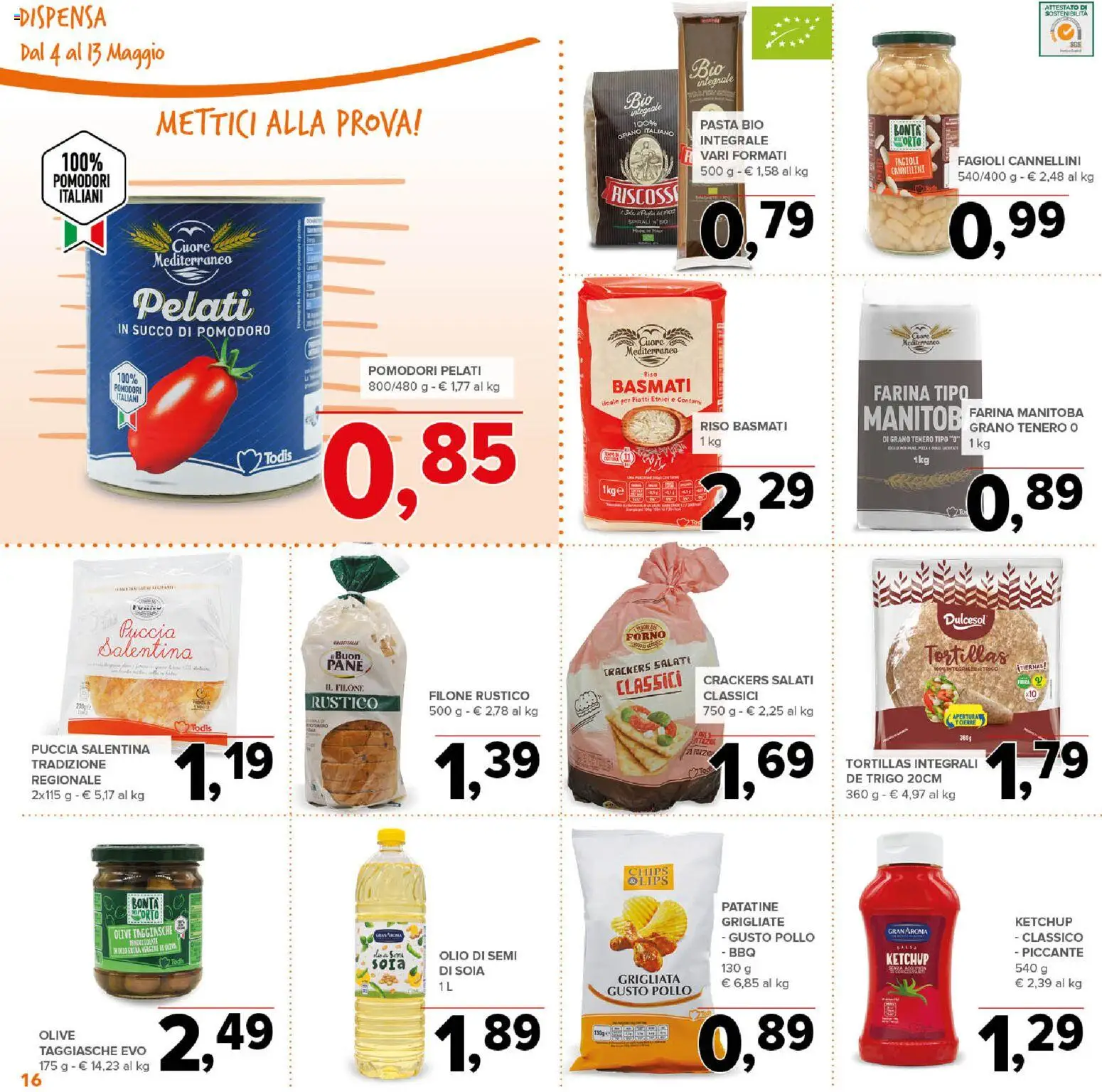 Volantino Todis del 04.05.2026 | Pagina: 16 | Prodotti: Succo, Patatine, Olio, Pasta