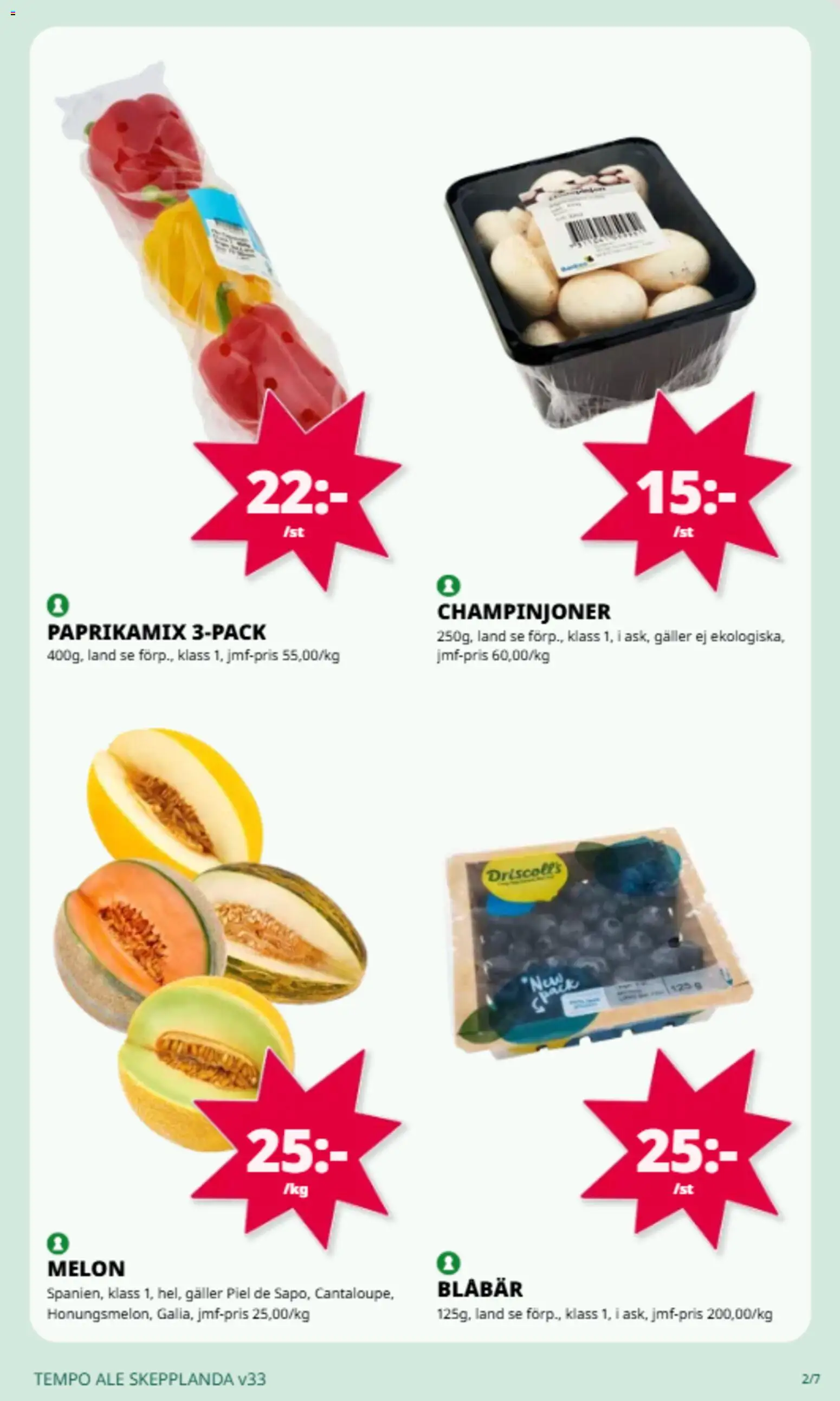 Tempo reklamblad aktuell från 10/08/2026 | Sida: 3 | Produkter: Galler, Champinjoner, Blåbär, Melon