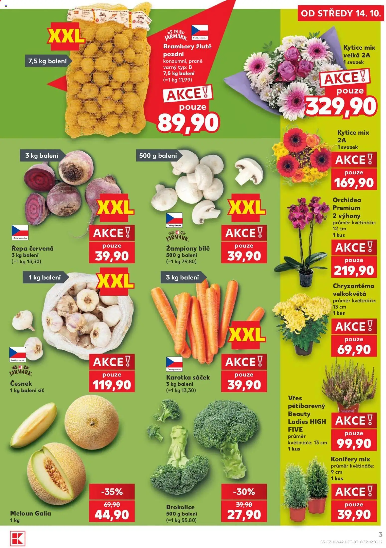 Kaufland leták - Plzeň Bory od 14.10.2026 | Strana: 3 | Produkty: Meloun, Vřes, Řepa, Kytice