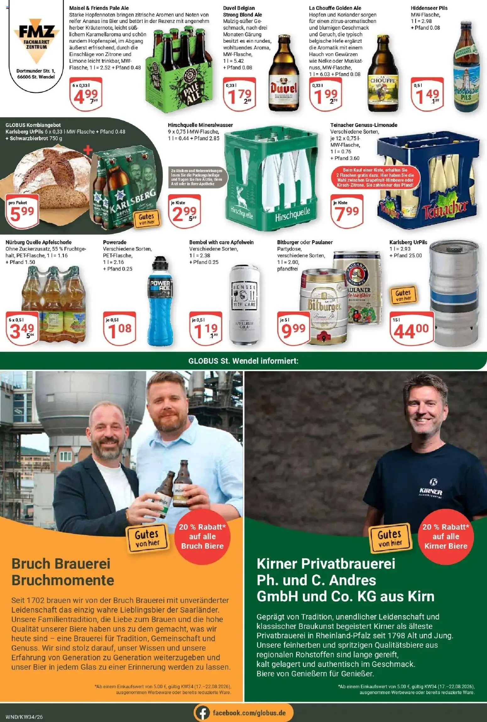 Globus Prospekt St. Wendel (ab 17.08.2026) » Angebote online | Seite: 19 | Produkte: Mineralwasser, Zitrone, Powerade, Paulaner