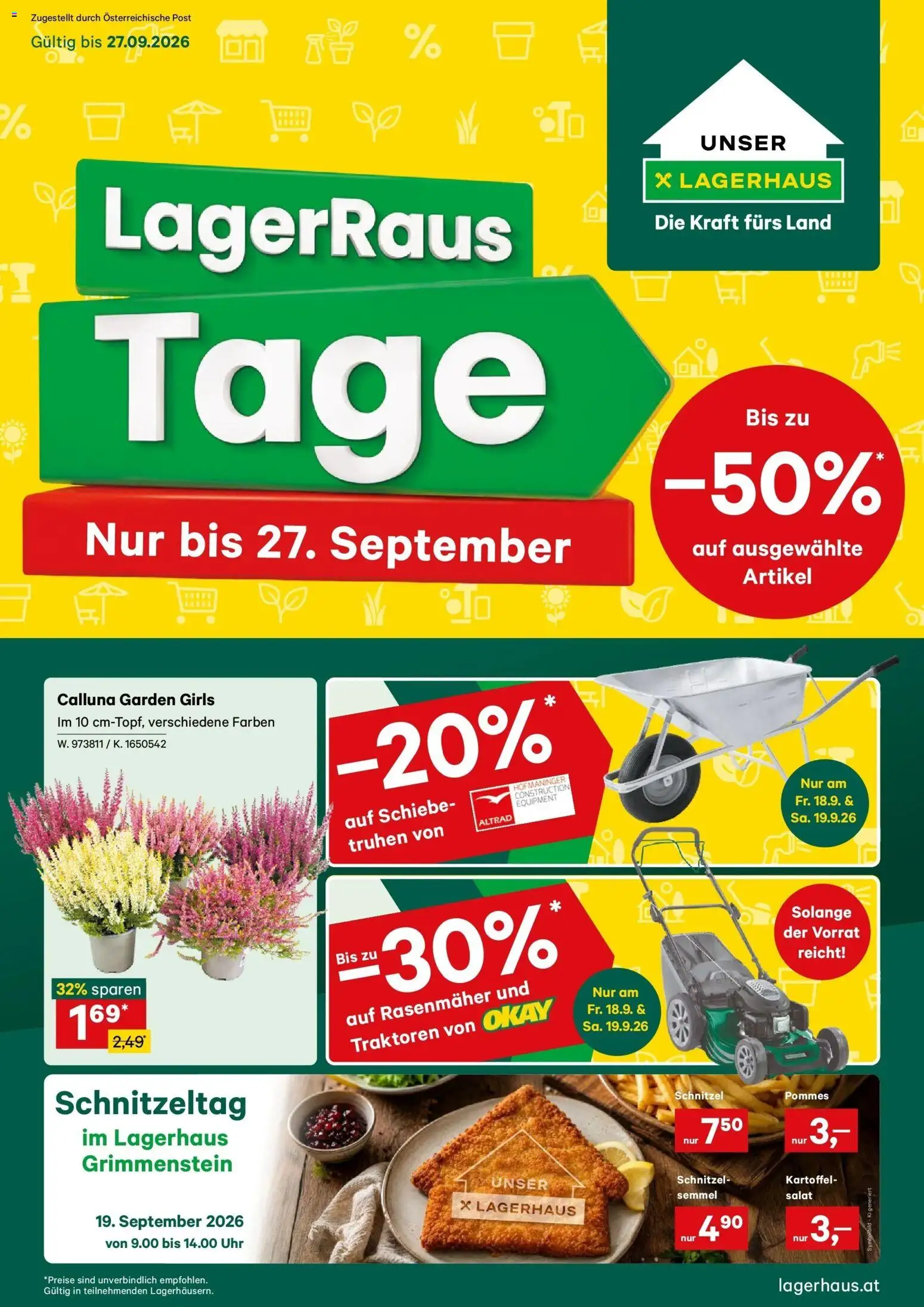 Lagerhaus - Wochen Angebote gültig ab 14.09.2026 | Seite: 1 | Produkte: Salat, Uhr, Rasenmäher