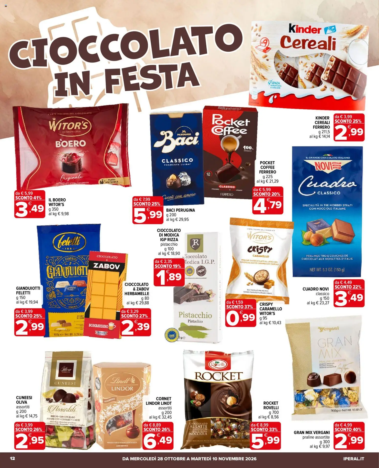 Volantino Iperal del 28/10/2026 | Pagina: 12 | Prodotti: Lindt, Nocciole, Limoncello, Bombardino