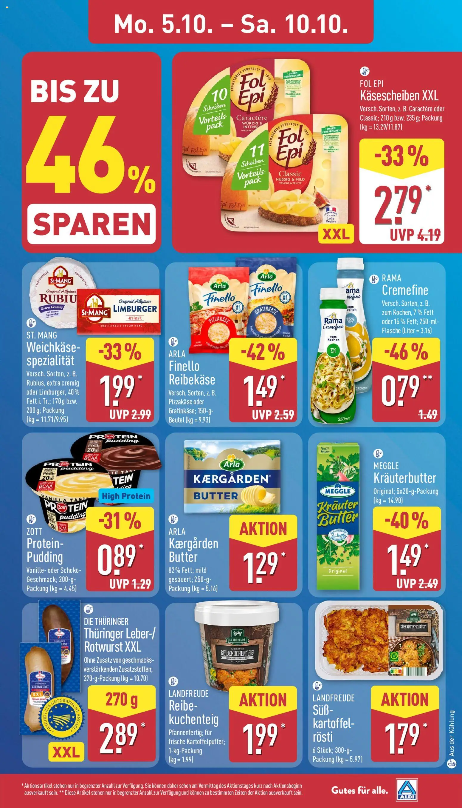 Aldi Prospekt – gültig ab 05.10.2026 | Seite: 7 | Produkte: Rama cremefine, Kräuterbutter, Pudding, Reibekase