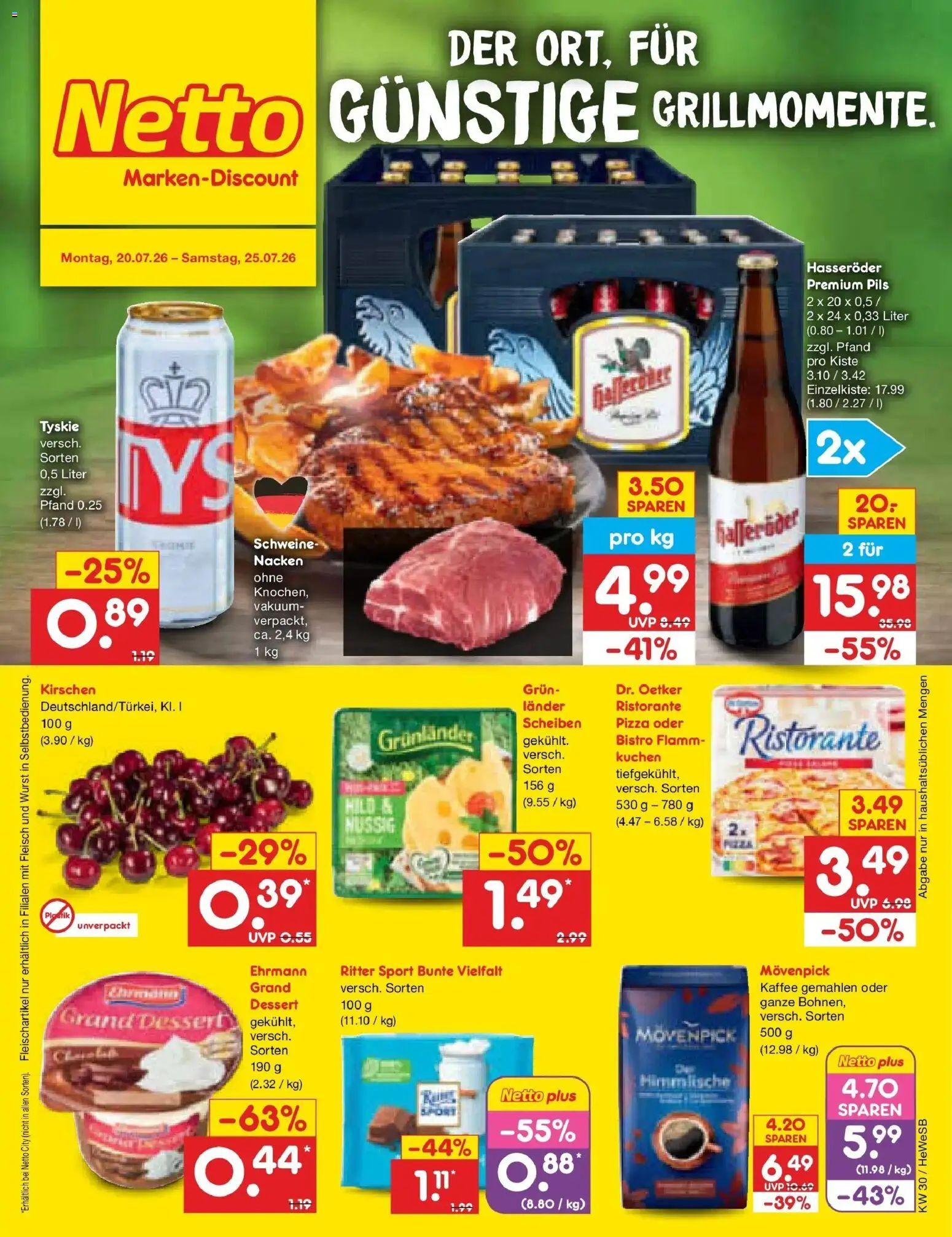 Netto Marken-Discount Prospekt Hamburg – gültig ab 20.07.2026 | Seite: 1 | Produkte: Ristorante, Grunlander, Pizza, Hasseröder