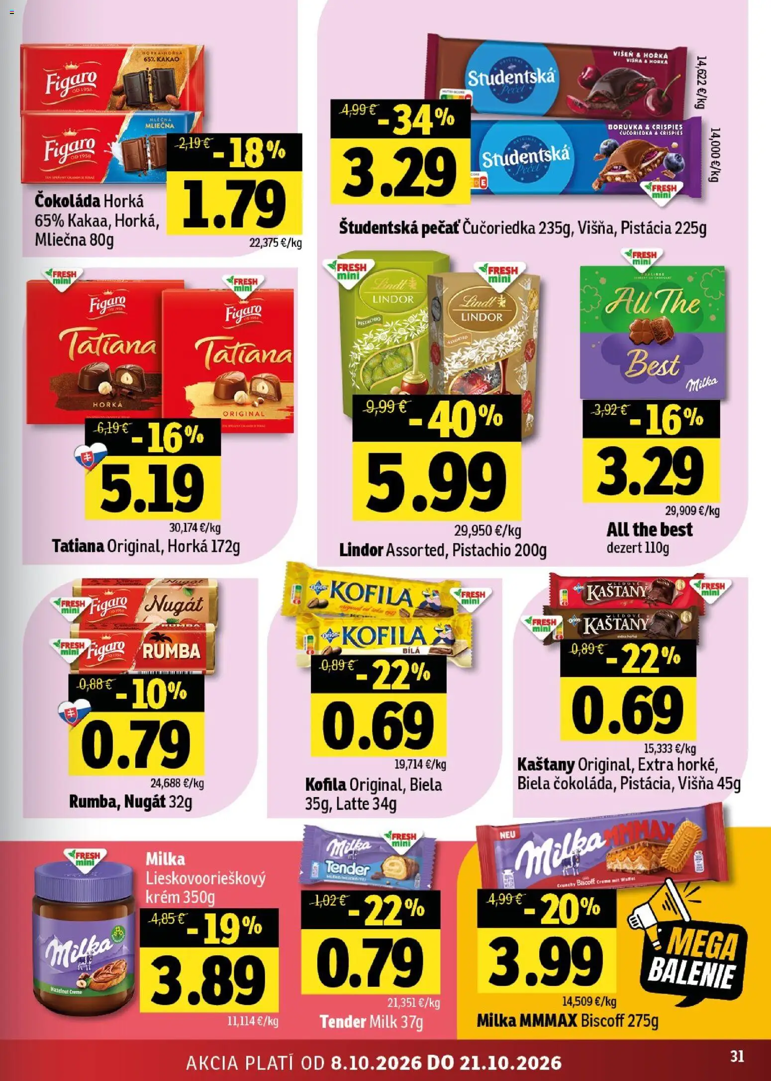 Nové Fresh akcie – leták je platný od 08.10.2026 | Strana: 31 | Produkty: Čokoláda, Krém, Dezert, Kakao
