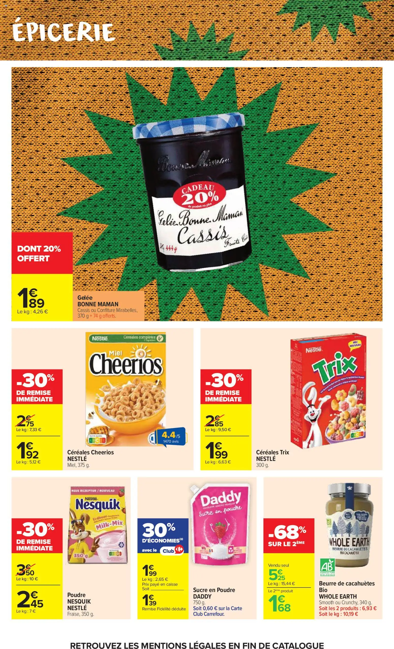 {H1} | Page: 37 | Produits: Cassis, Sucre, Beurre de cacahuètes, Céréales