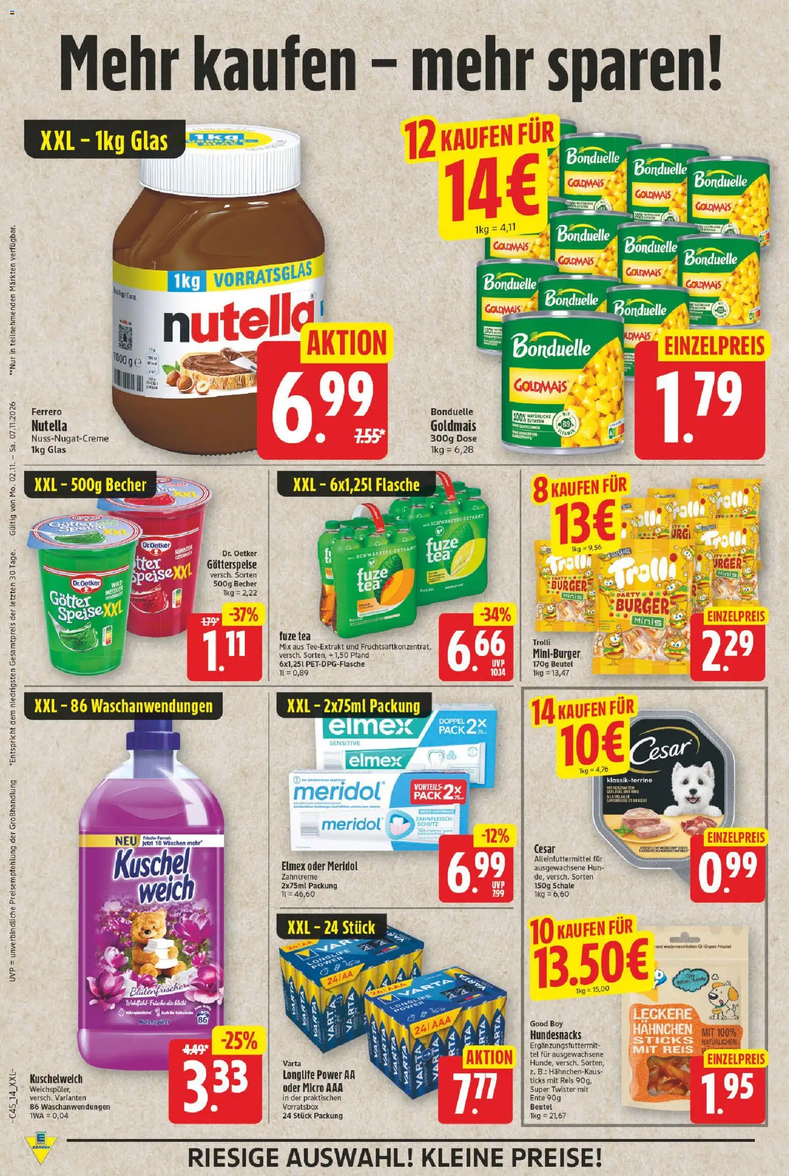E center Prospekt – gültig ab 02.11.2026 | Seite: 14 | Produkte: Kuschelweich, Weichspüler, Reis, Ente