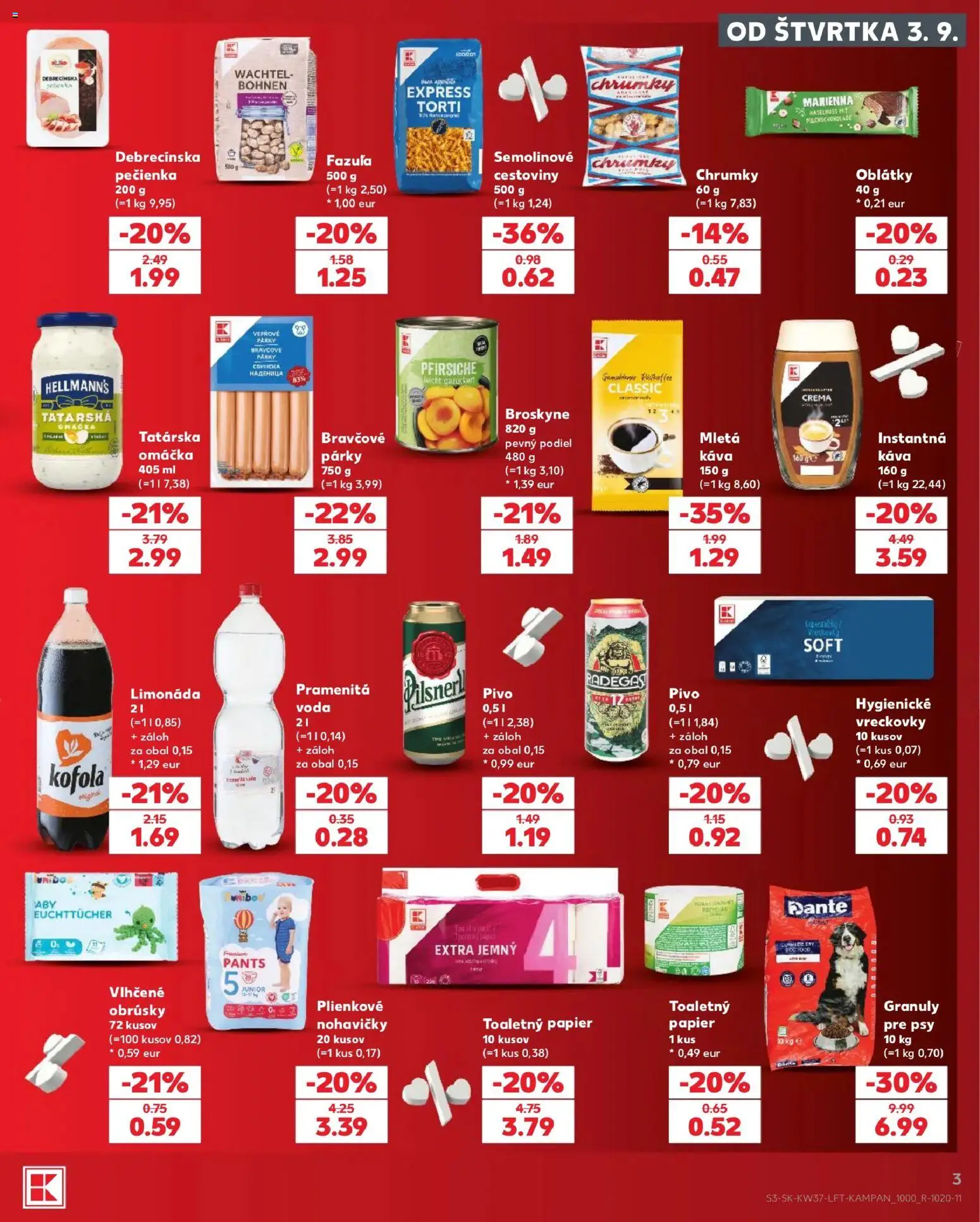 Nové Kaufland akcie – leták je platný od 10.09.2026 | Strana: 3 | Produkty: Radegast, Oblátky, Nohavičky, Limonáda