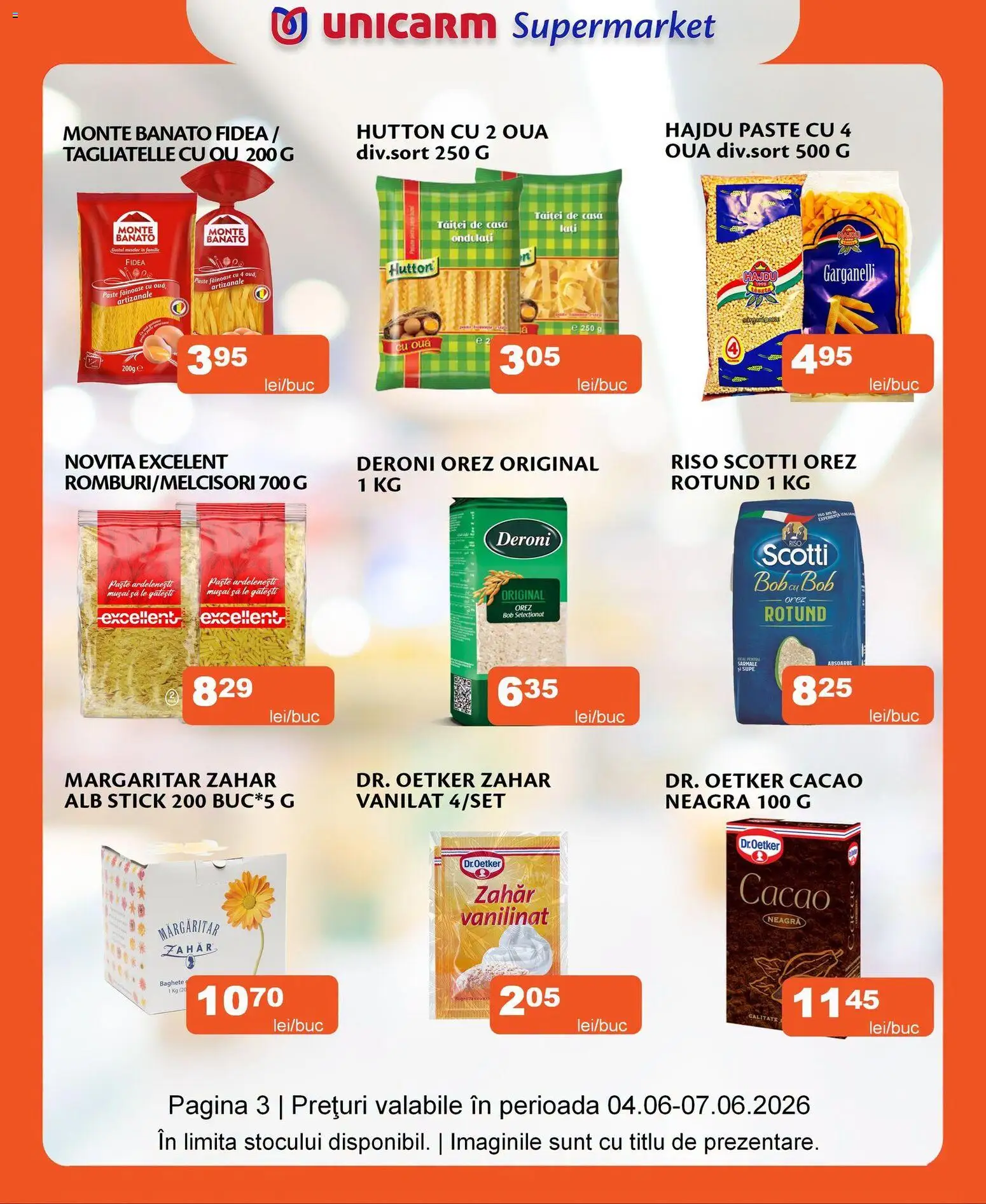 Noul catalog Unicarm – valabil de la 04.06.2026 | Pagină: 3 | Produse: Ouă, Paste, Cacao, Zahăr