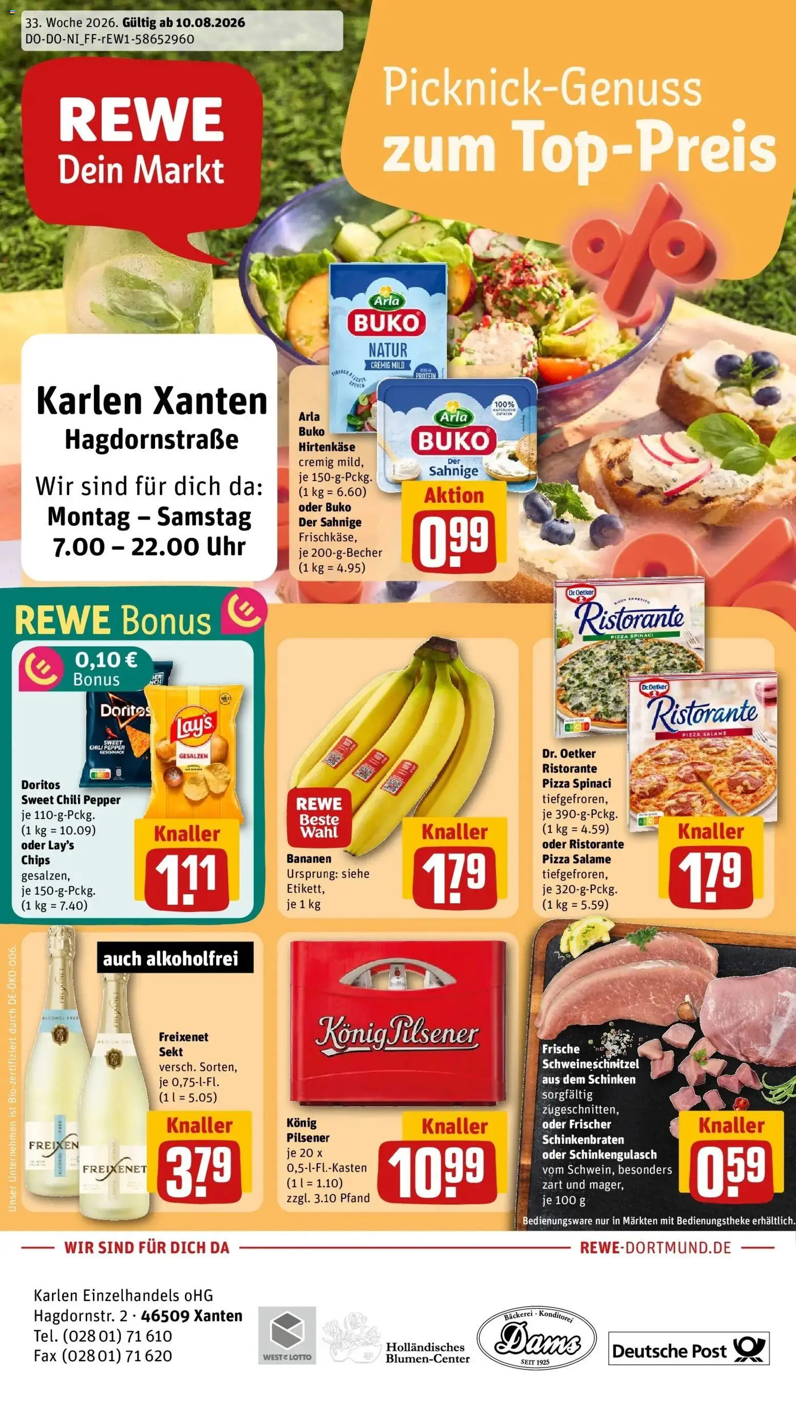 Rewe Prospekt Xanten – gültig ab 10.08.2026 | Seite: 1 | Produkte: Ristorante, Chili, Schinken, Chips