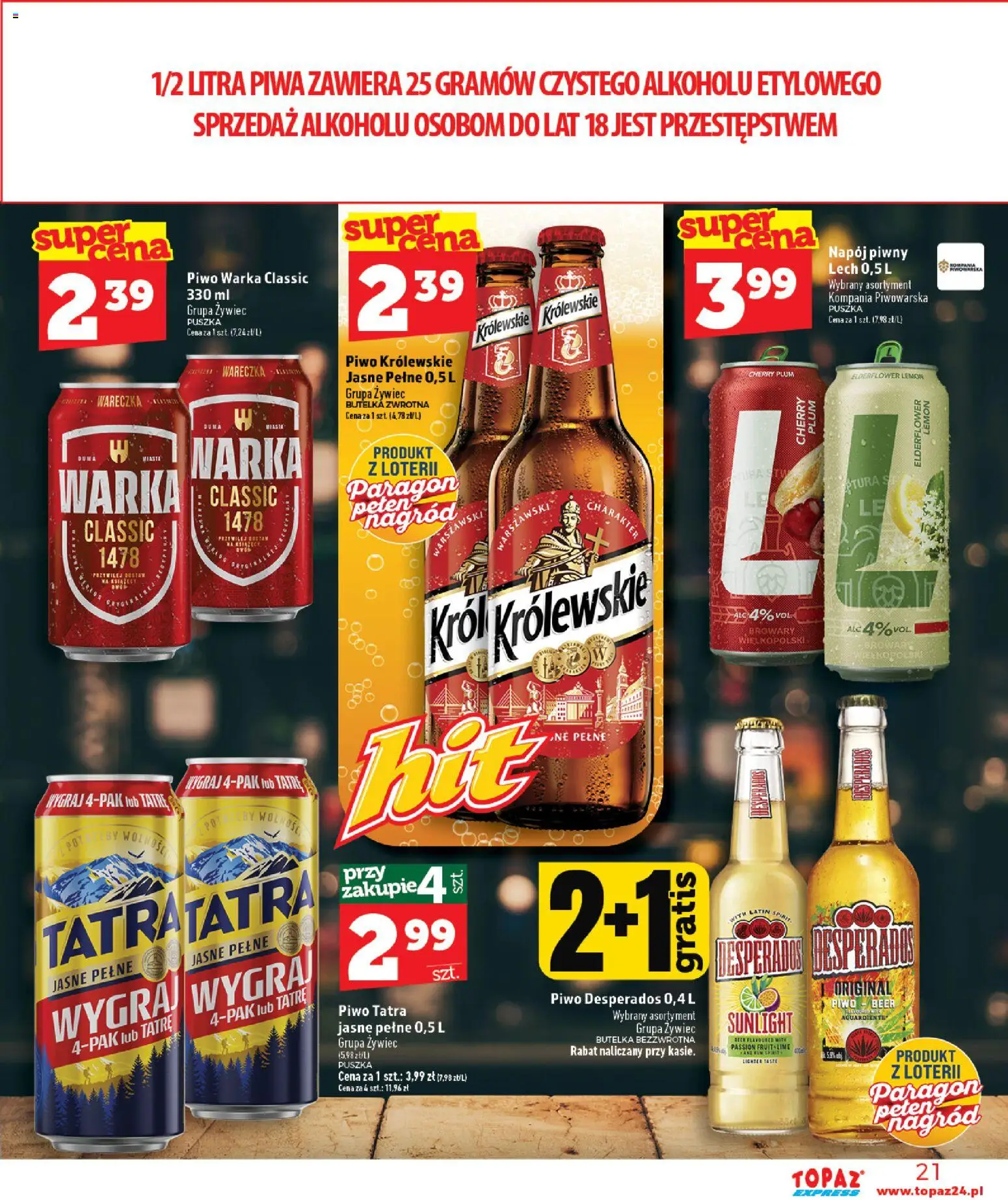 Topaz gazetka - Express od 03.09.2026 | Strona: 21 | Produkty: Lech, Piwo Desperados, Warka, Desperados