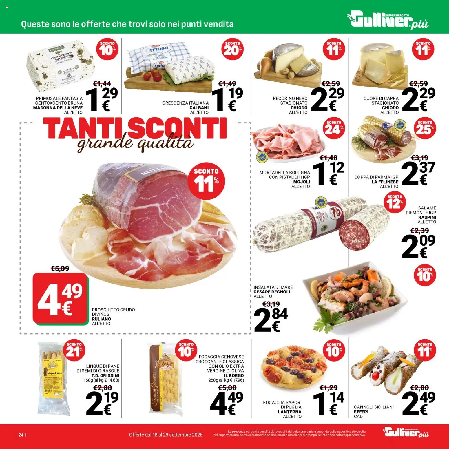 Volantino Gulliver del 18/09/2026 | Pagina: 24 | Prodotti: Insalata, Olio, Semi di girasole, Pecorino