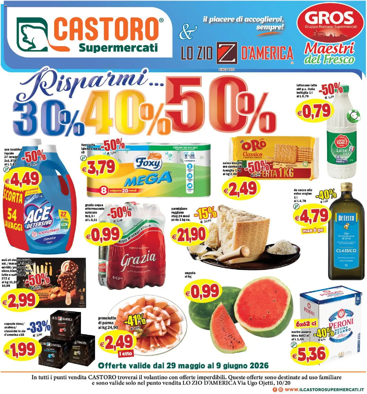 Volantino Il Castoro del 29.05.2026 | Pagina: 1 | Prodotti: Acqua, Anguria, Olio extra vergine, Parmigiano