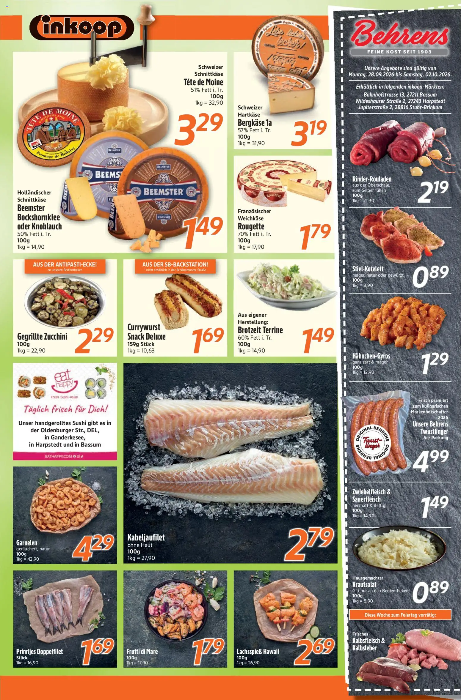 Inkoop Prospekt – gültig ab 28.09.2026 | Seite: 4 | Produkte: Rinderrouladen, Garnelen, Kalbsleber, Knoblauch