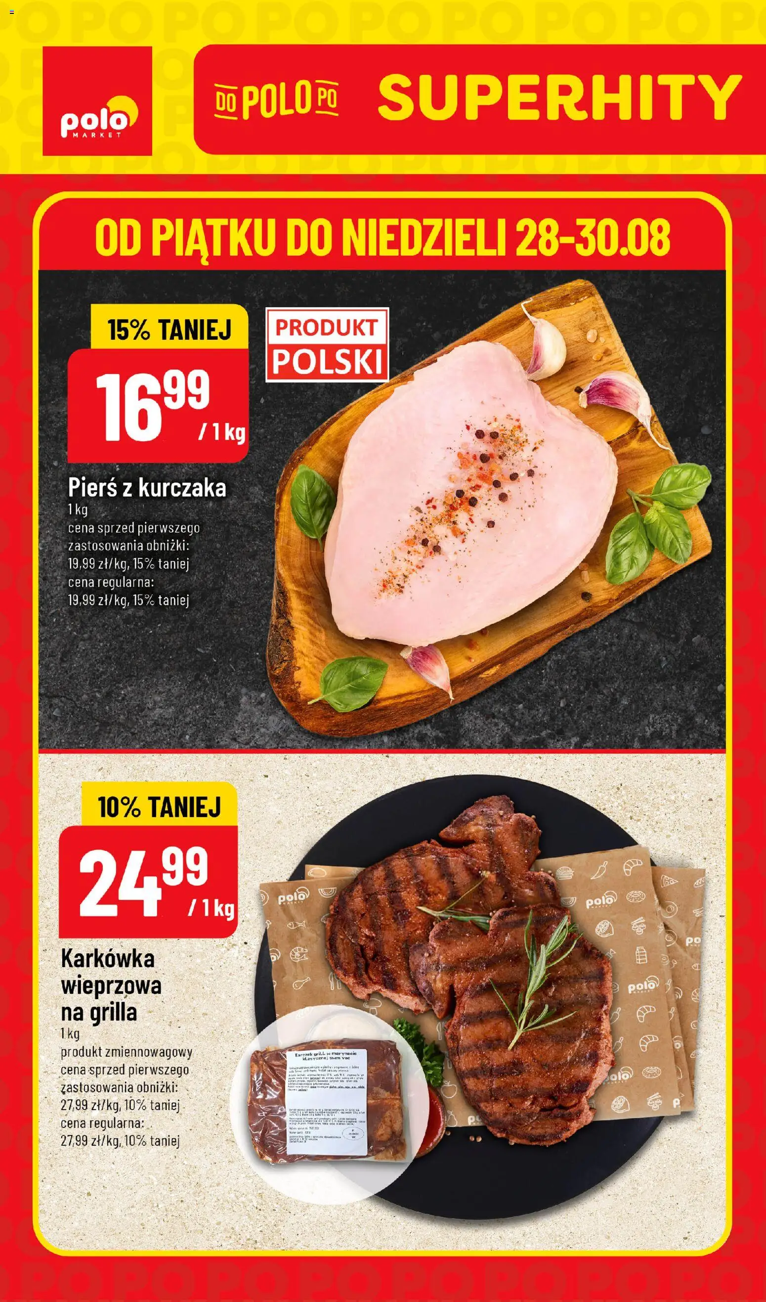 POLOmarket gazetka - Super Hity od 28.08.2026 | Strona: 1 | Produkty: Pierś z kurczaka, Karkówka, Karkówka wieprzowa, Grill