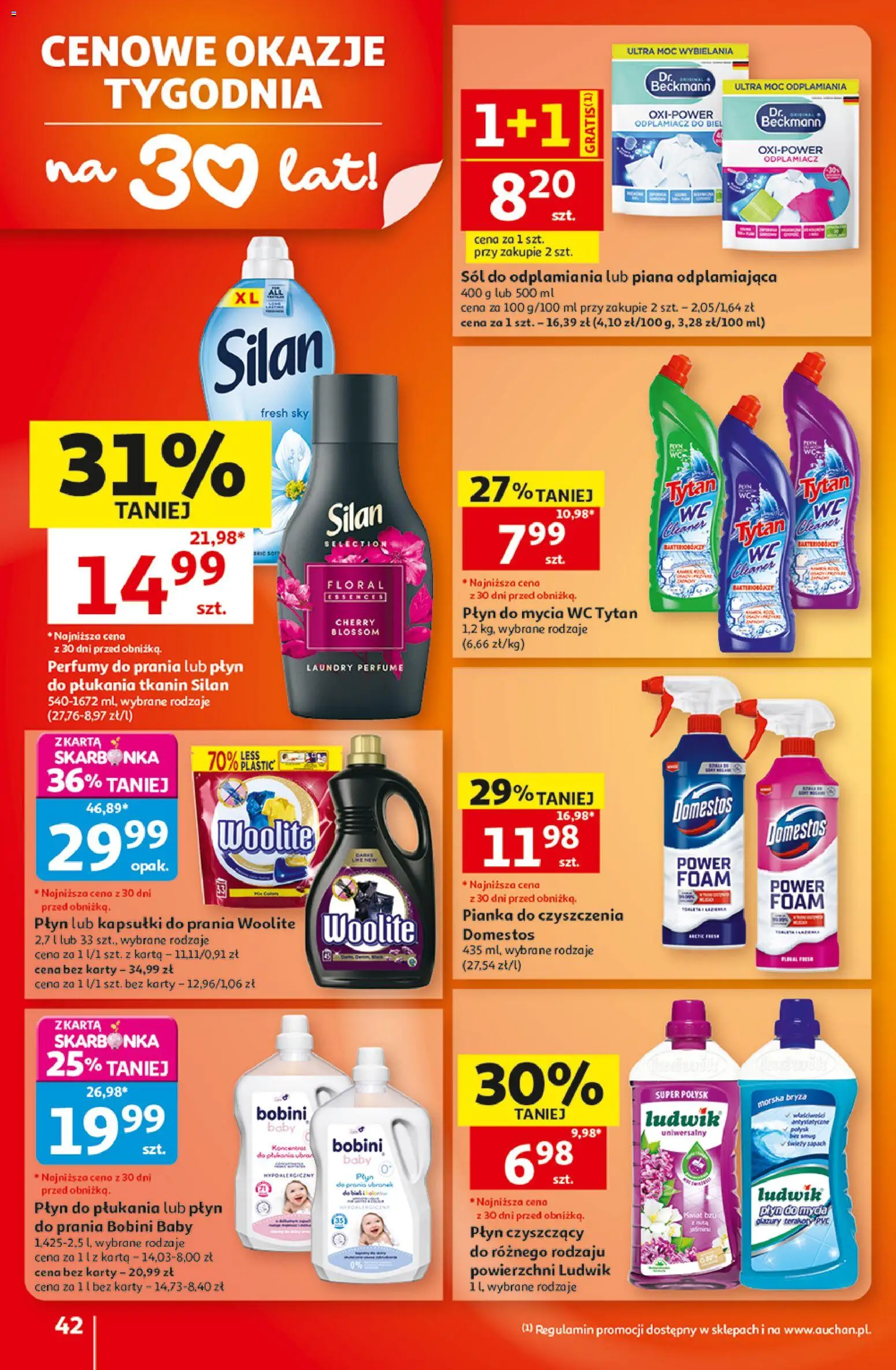 Auchan gazetka - 30 Lat Hipermarket od 20.08.2026 | Strona: 42 | Produkty: Kapsułki, Domestos, Kapsułki do prania, Piana