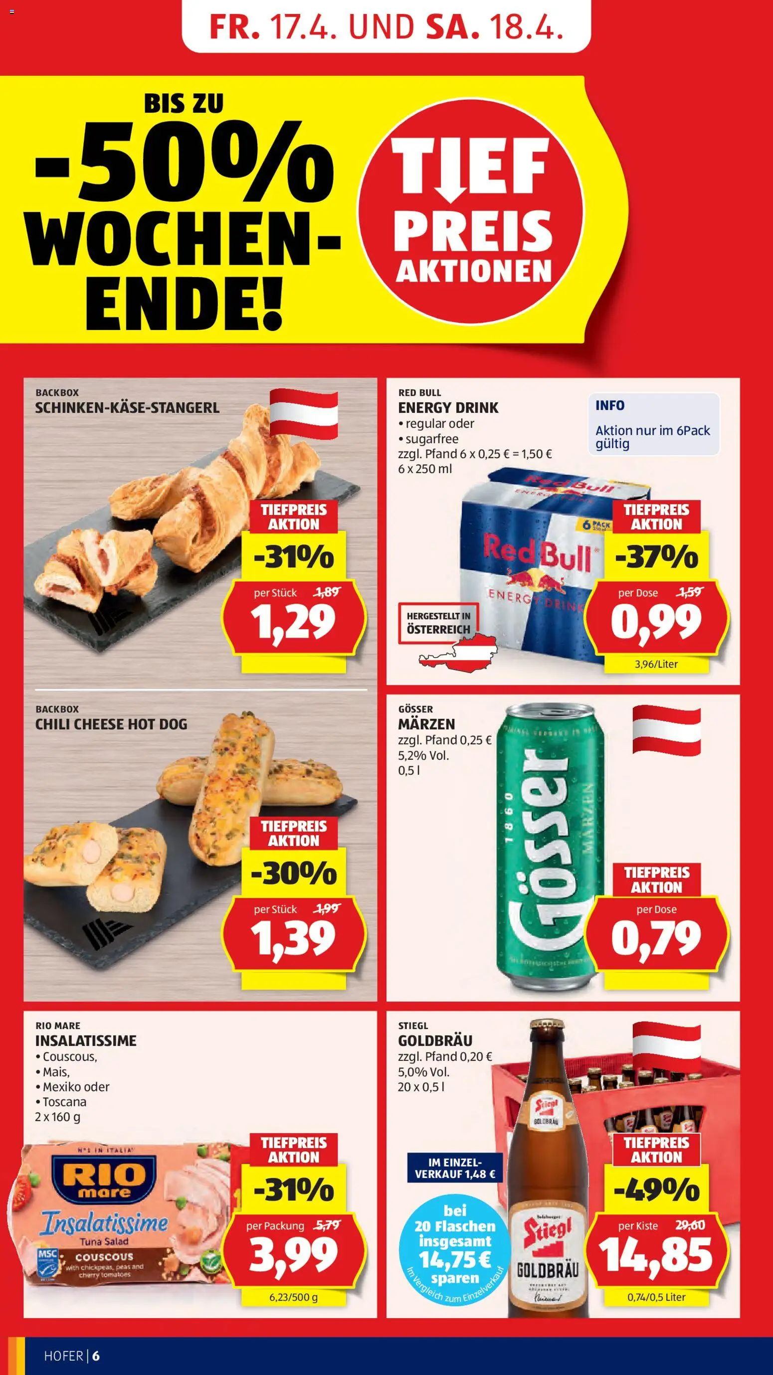 Hofer AT akciós ujság - amely érvényes a következő dátumtól: 17.04.2026 | Oldal: 8 | Termékek: Chili, Hot dog, Red bull, Gösser