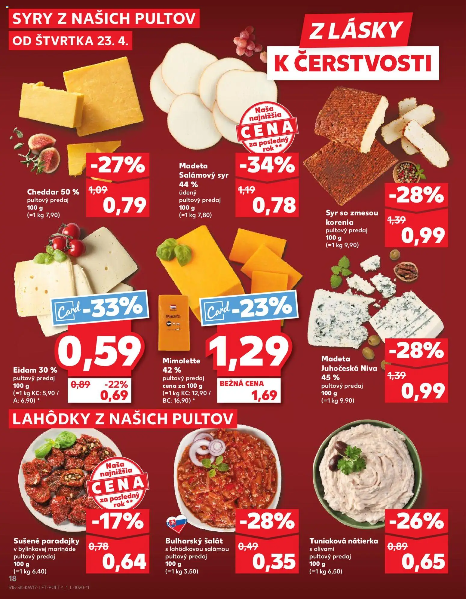 Nové Kaufland akcie – leták je platný od 23.04.2026 | Strana: 18 | Produkty: Syr, Paradajky, Eidam, Šalát