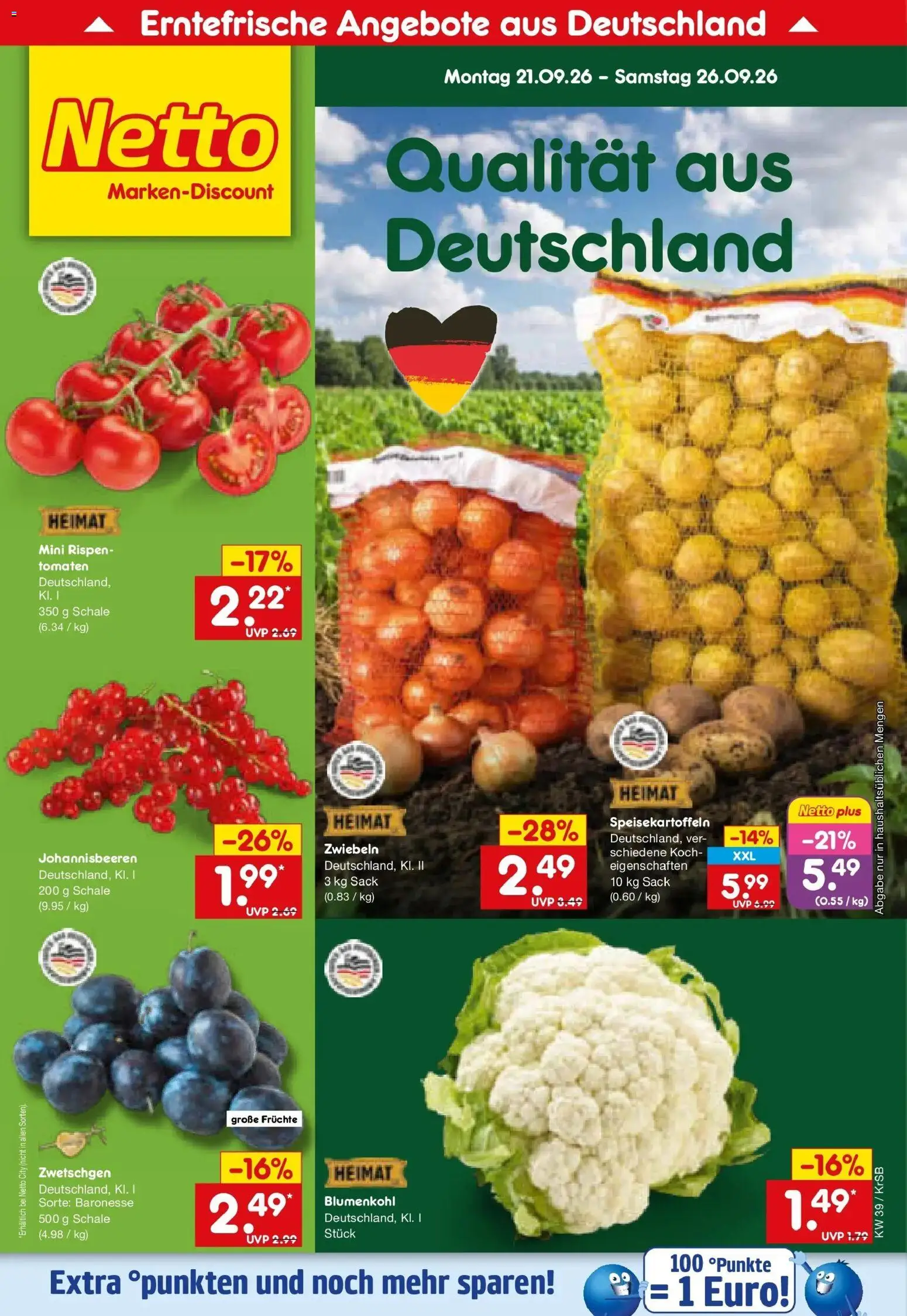 Netto Marken-Discount Prospekt Baesweiler – gültig ab 21.09.2026 | Seite: 6 | Produkte: Tomaten, Zwetschgen, Zwiebeln, Blumenkohl