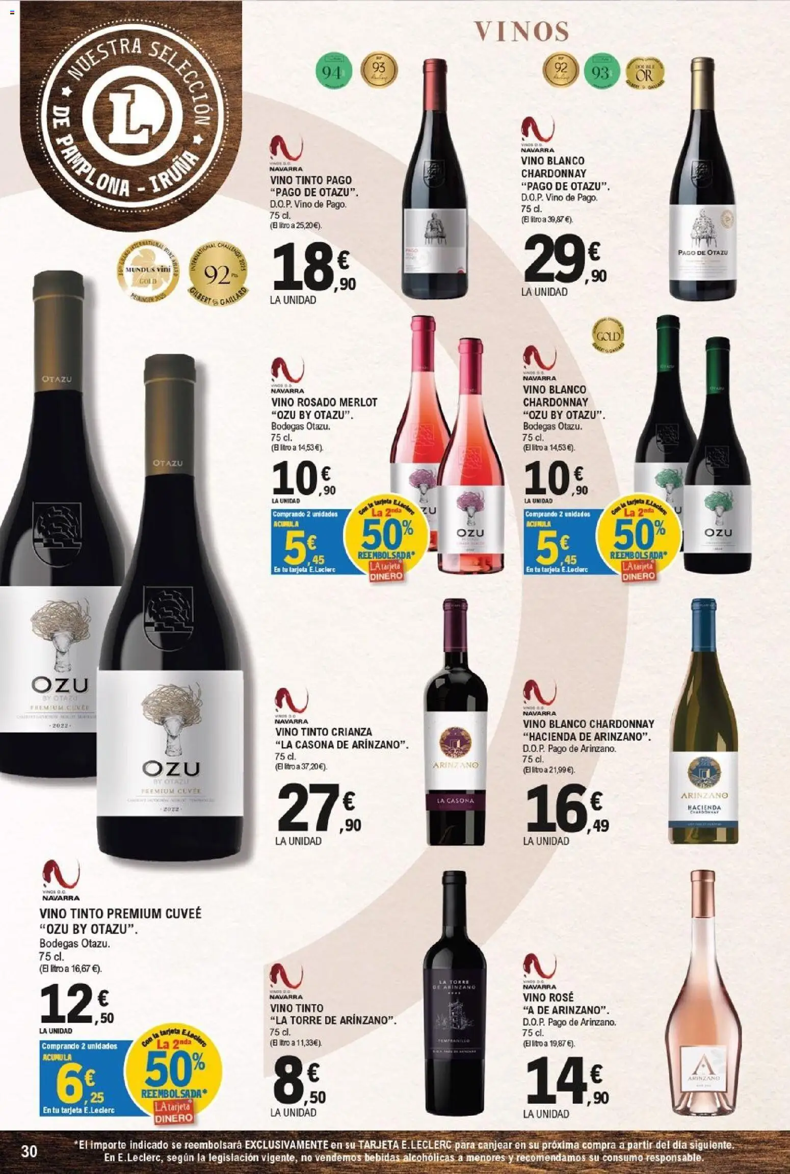 E.Leclerc - Pamplona │ válido desde el 30/09/2026 | Página: 30 | Productos: Vino tinto, Vino rosado, Vino blanco, Bebidas