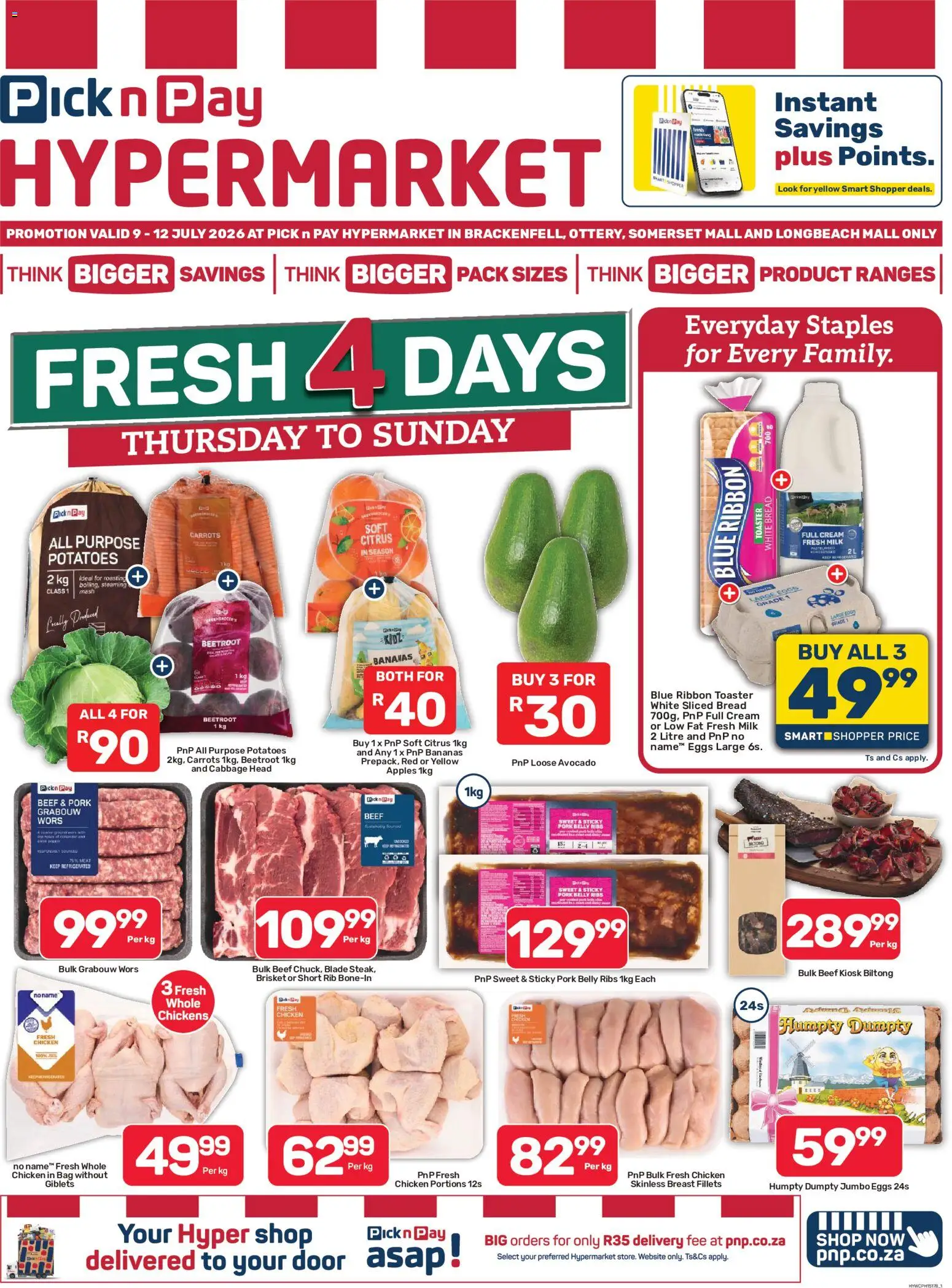 New Pick n Pay catalogue – valid from 09/07/2026 | Page: 1 | Products: Milk, Eggs, Chicken, Potatoes