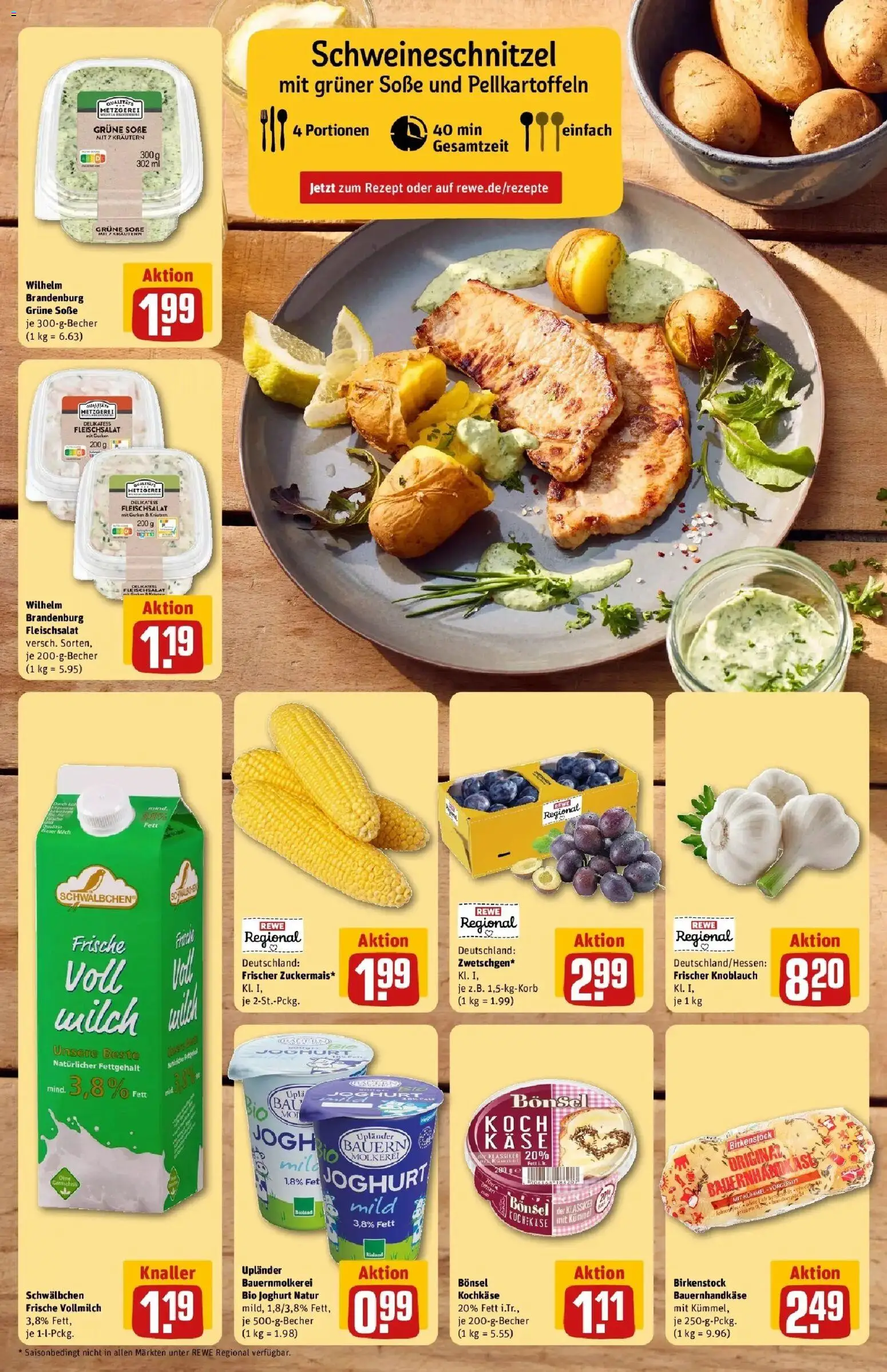 Rewe Prospekt Darmstadt – gültig ab 27.07.2026 | Seite: 4 | Produkte: Milch, Käse, Soße, Knoblauch