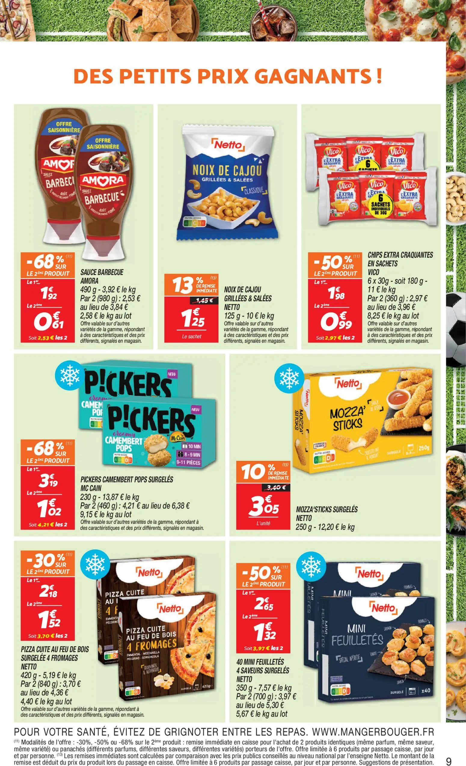 {H1} | Page: 9 | Produits: Noix de cajou, Emmental, Mozzarella, Chips