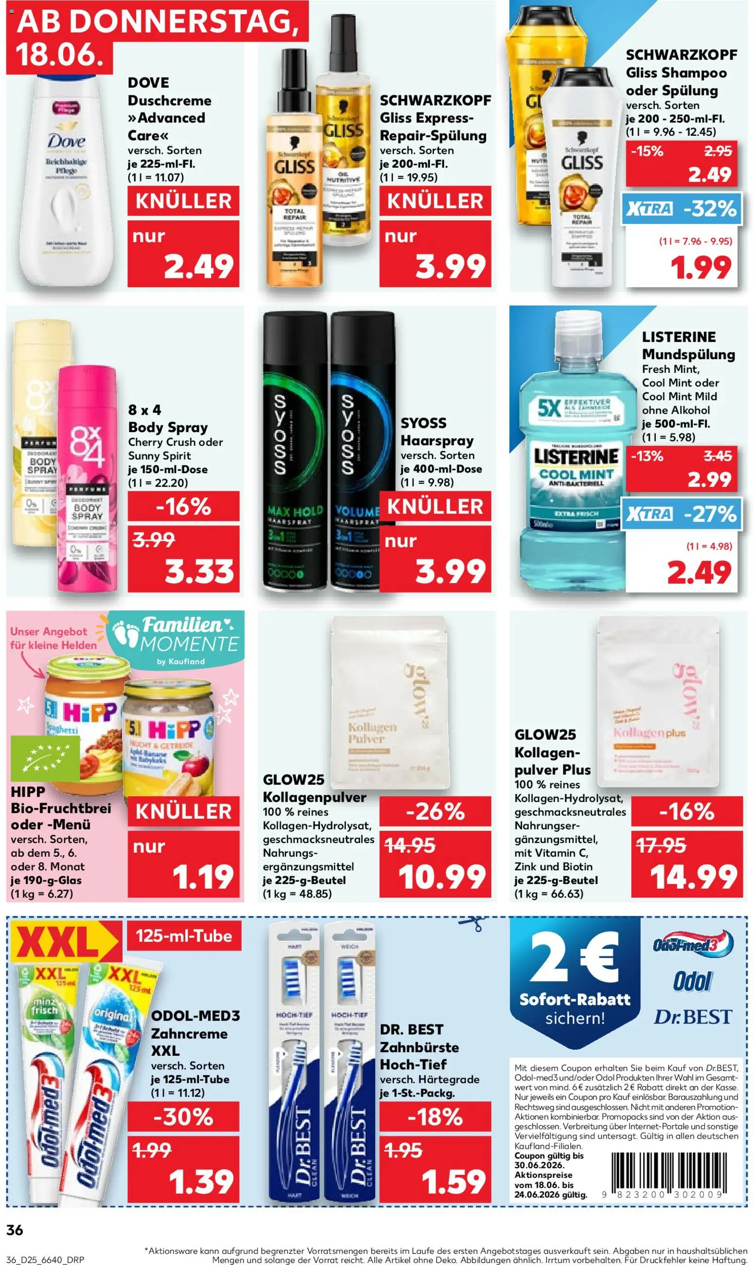 Kaufland Prospekt – gültig ab 18.06.2026 | Seite: 36 | Produkte: Spülung, Haarspray, Zahnbürste, Duschcreme