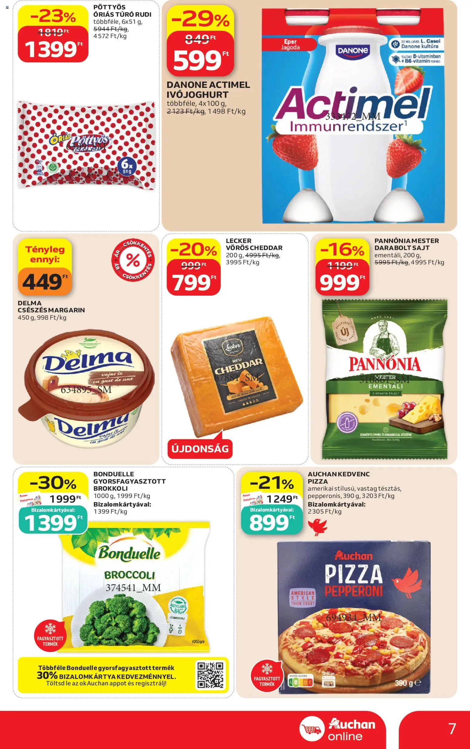 Auchan akciós ujság - amely érvényes a következő dátumtól: 2026.08.13. | Oldal: 7 | Termékek: Actimel, Pöttyös, Sajt, Túró
