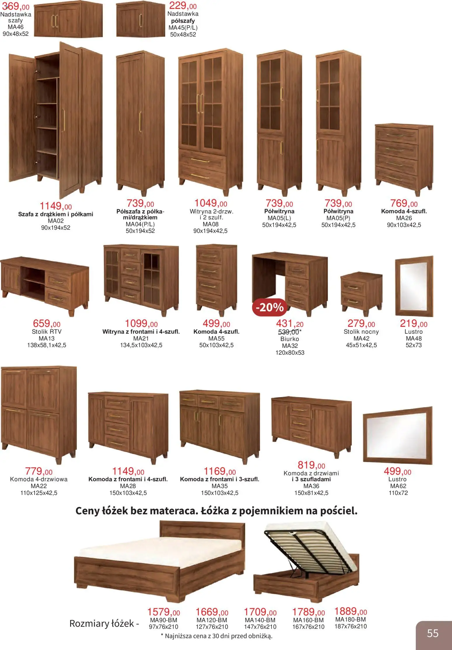 Bodzio Katalog od 01.10.2026 | Strona: 55 | Produkty: Komoda, Stolik nocny, Półka, Witryna