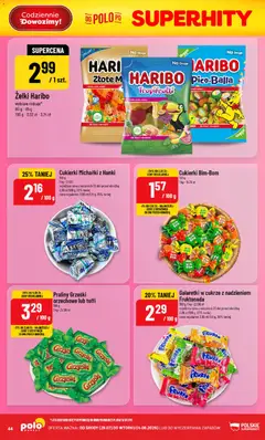 Pogląd oferty "POLOmarket gazetka" - ważna od 29.07.2026 | Strona: 44 | Produkty: Żelki haribo, Galaretki, Żelki, Cukierki