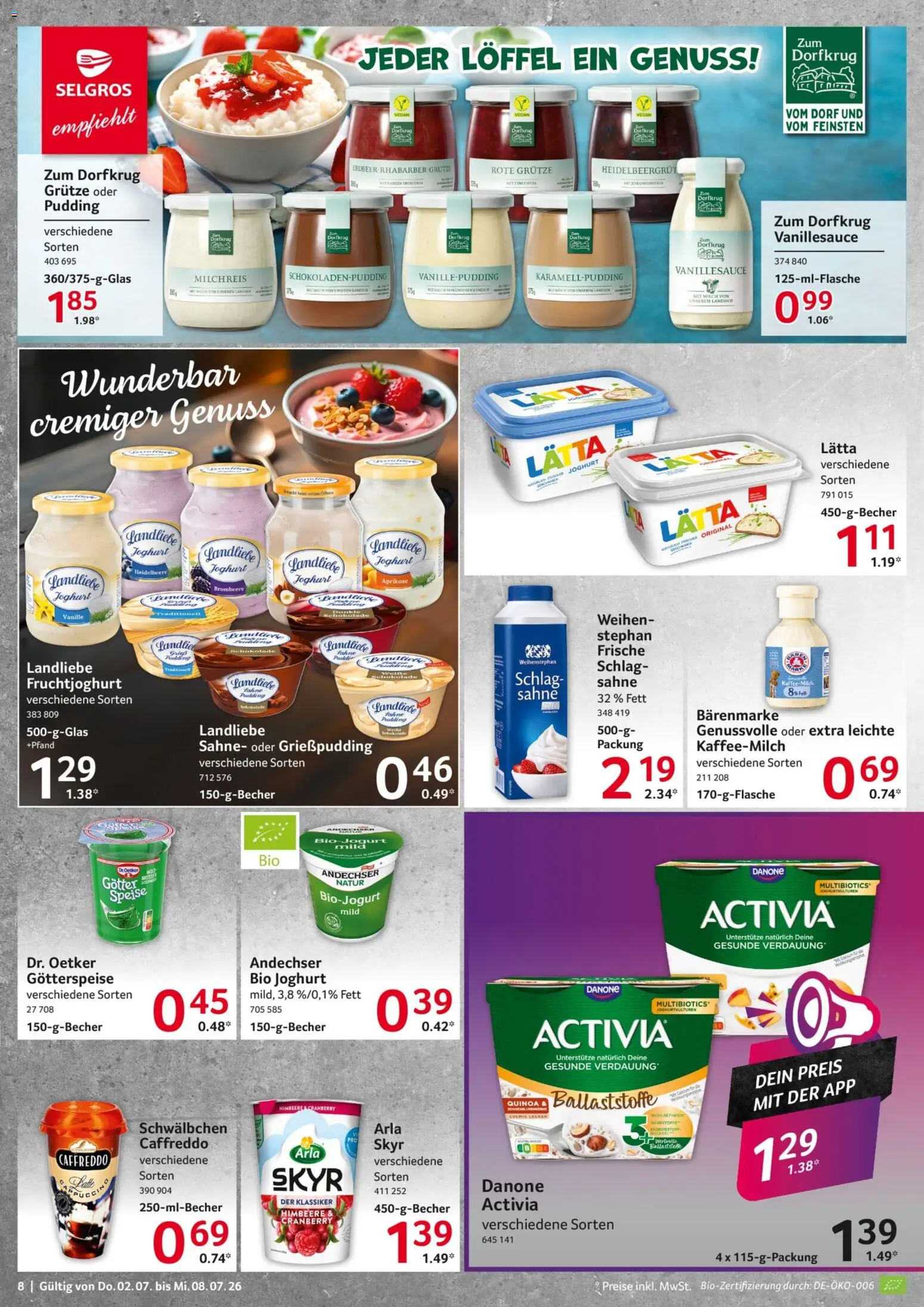Selgros Prospekt – gültig ab 02.07.2026 | Seite: 8 | Produkte: Milch, Skyr, Lätta, Himbeere