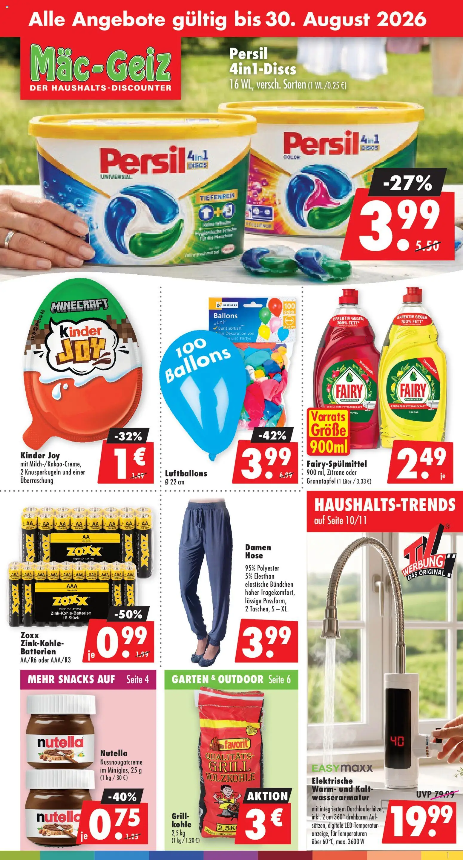 Mäc Geiz Prospekt – gültig ab 10.08.2026 | Seite: 1 | Produkte: Granatapfel, Nutella, Zitrone, Hose