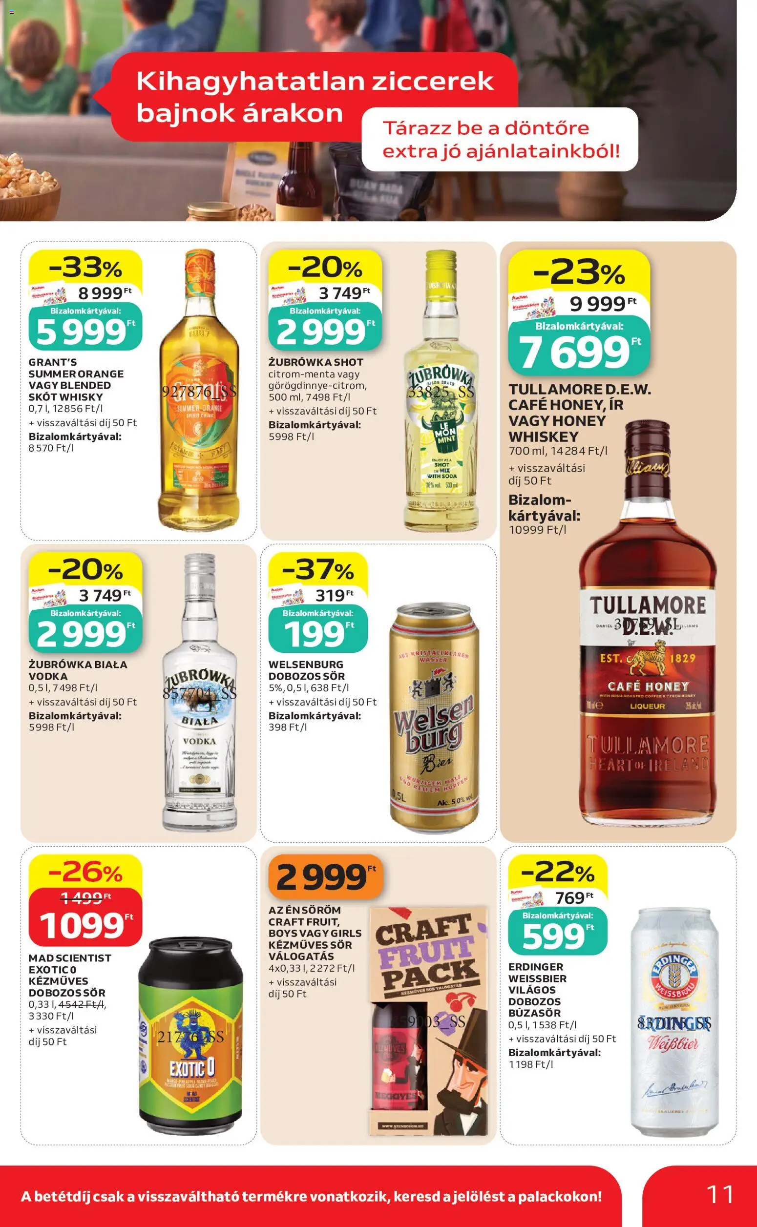 Auchan akciós ujság - amely érvényes a következő dátumtól: 2026.07.09. | Oldal: 11 | Termékek: Whiskey, Búzasör, Sör, Whisky