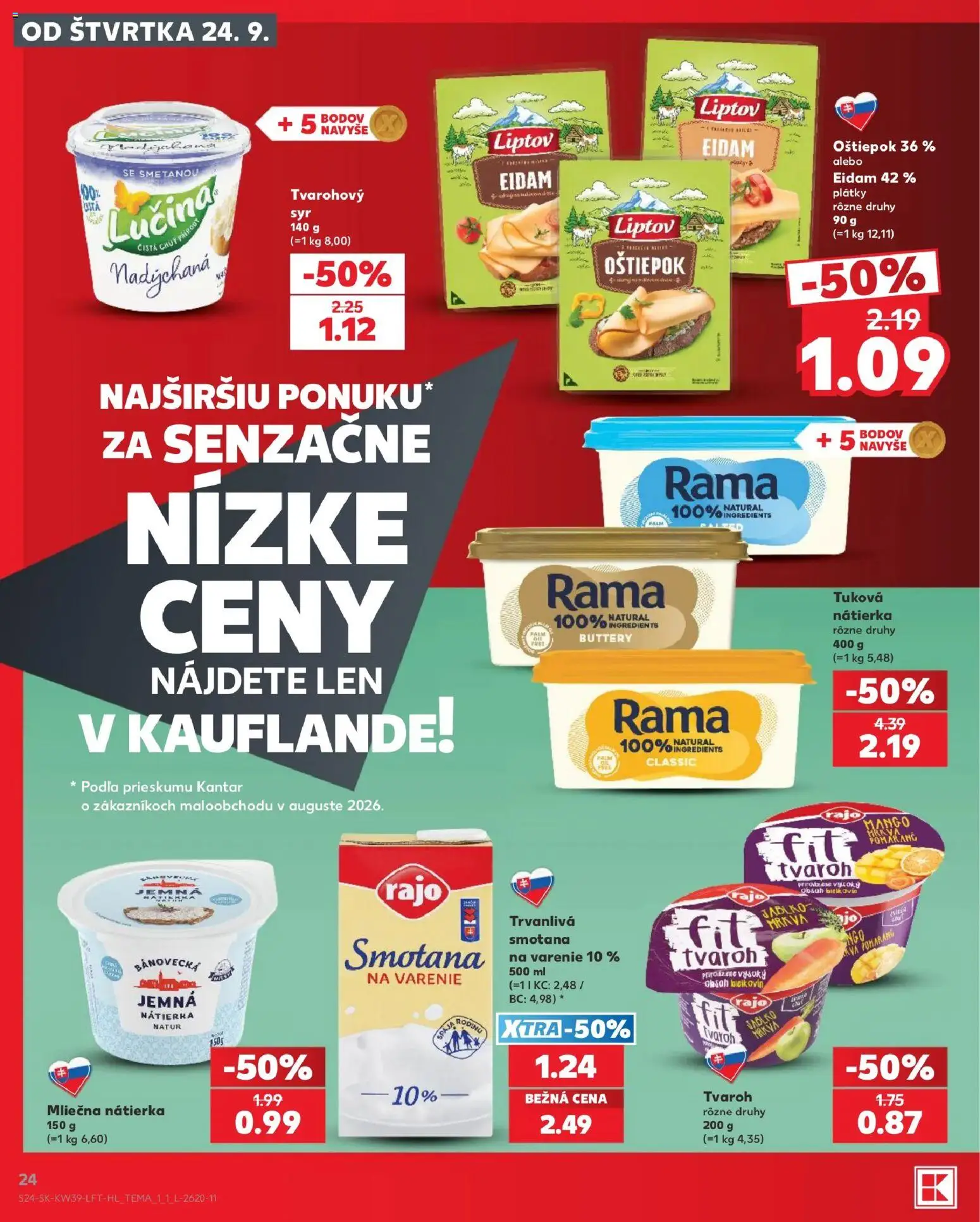 Kaufland SK akciós ujság - amely érvényes a következő dátumtól: 2026.09.24. | Oldal: 24 | Termékek: Rama, Filé