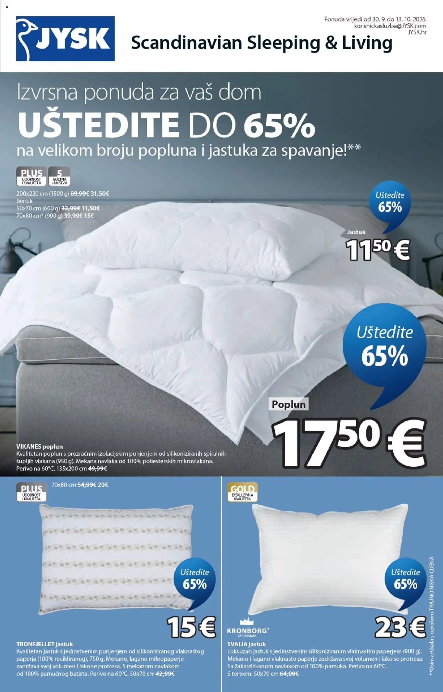 JYSK katalog | vrijedi od 30.09.2026 | Stranica: 1 | Proizvodi: Jastuk, Poplun