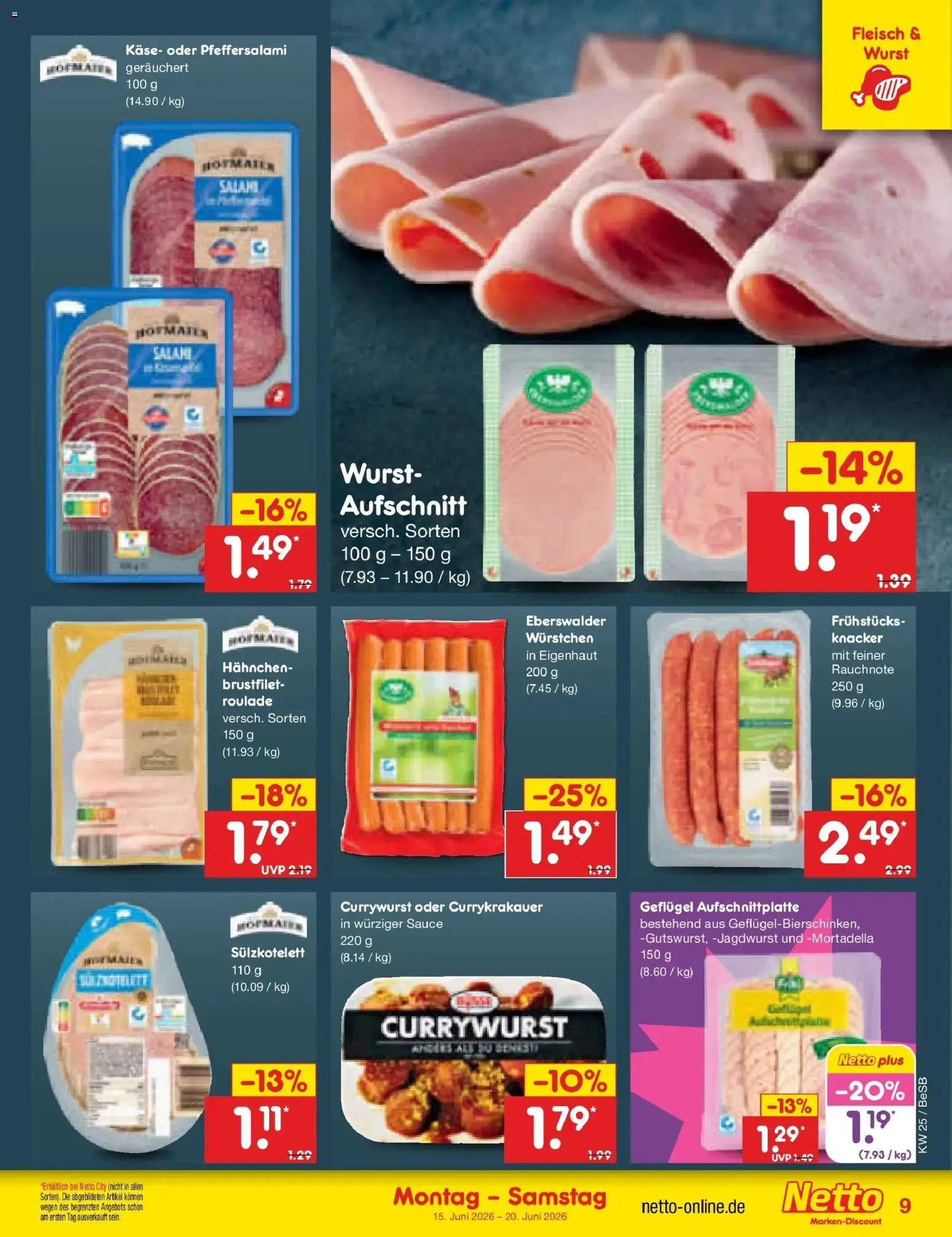 Netto Marken-Discount Prospekt Kremmen – gültig ab 15.06.2026 | Seite: 11 | Produkte: Hahnchen, Wurst, Salami, Fleisch