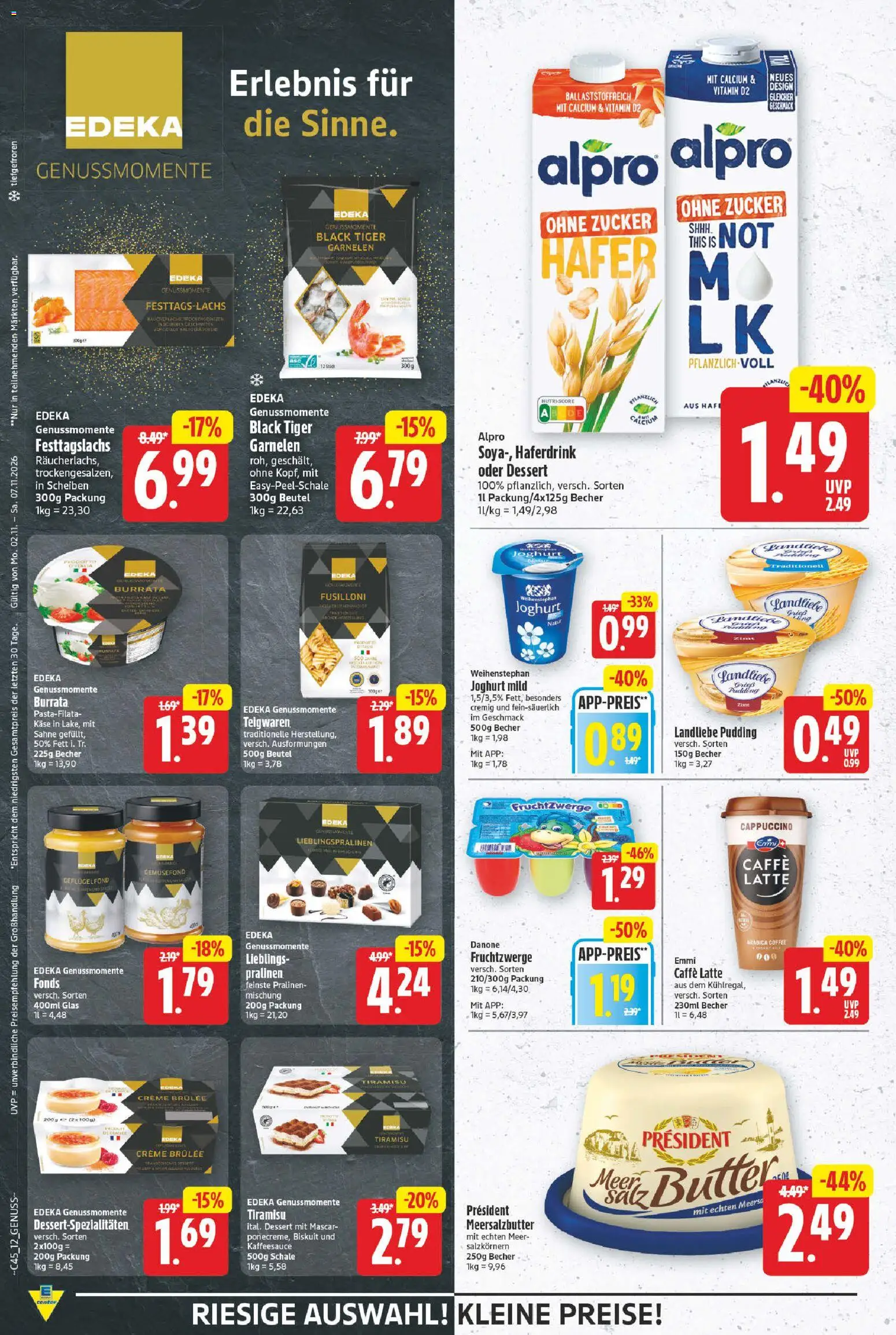 E center Prospekt – gültig ab 02.11.2026 | Seite: 12 | Produkte: Käse, Garnelen, Creme, Creme brulee