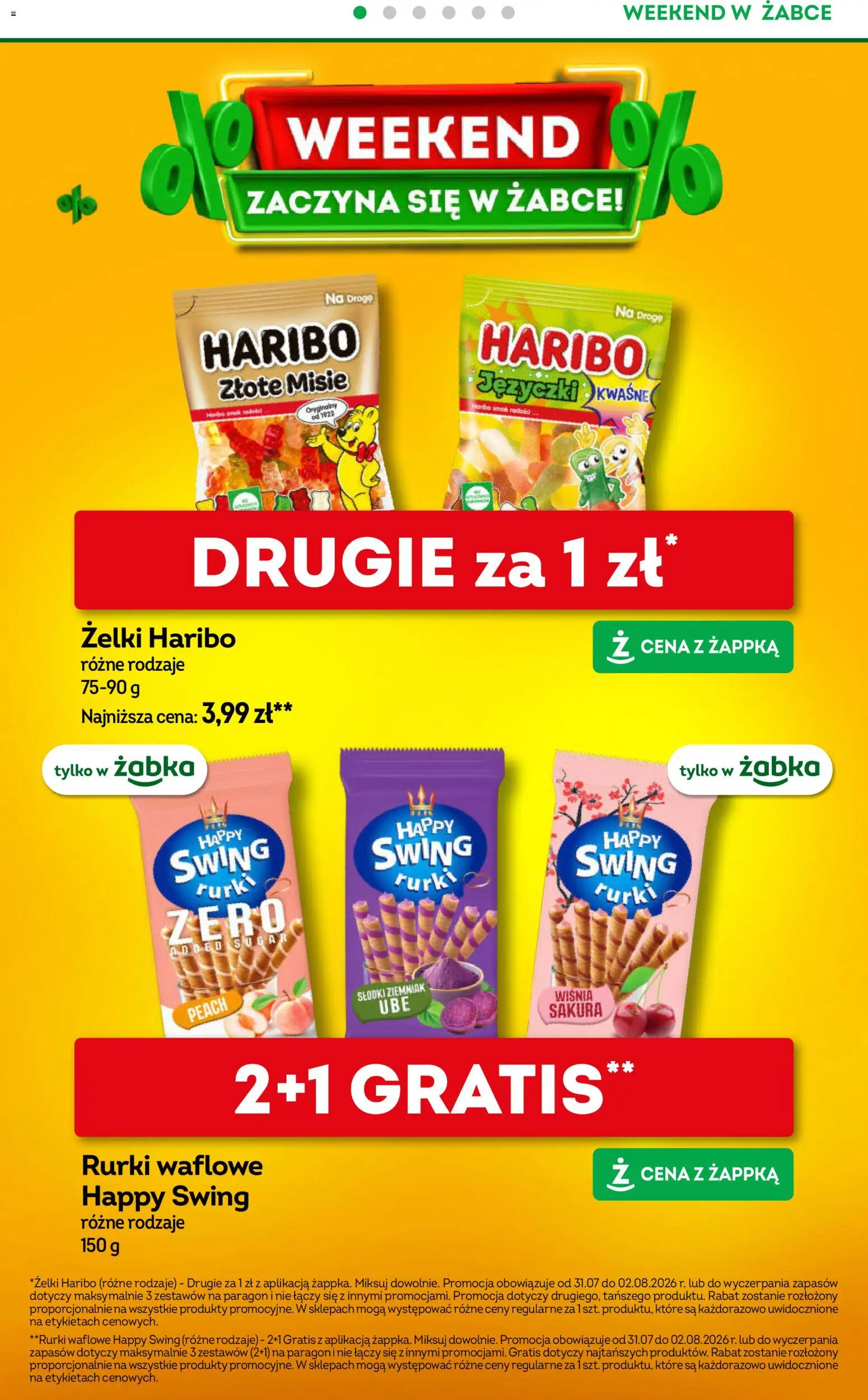 Żabka gazetka - Weekendowe promocje od 31.07.2026 | Strona: 2 | Produkty: Żelki haribo, Żelki, Rurki waflowe