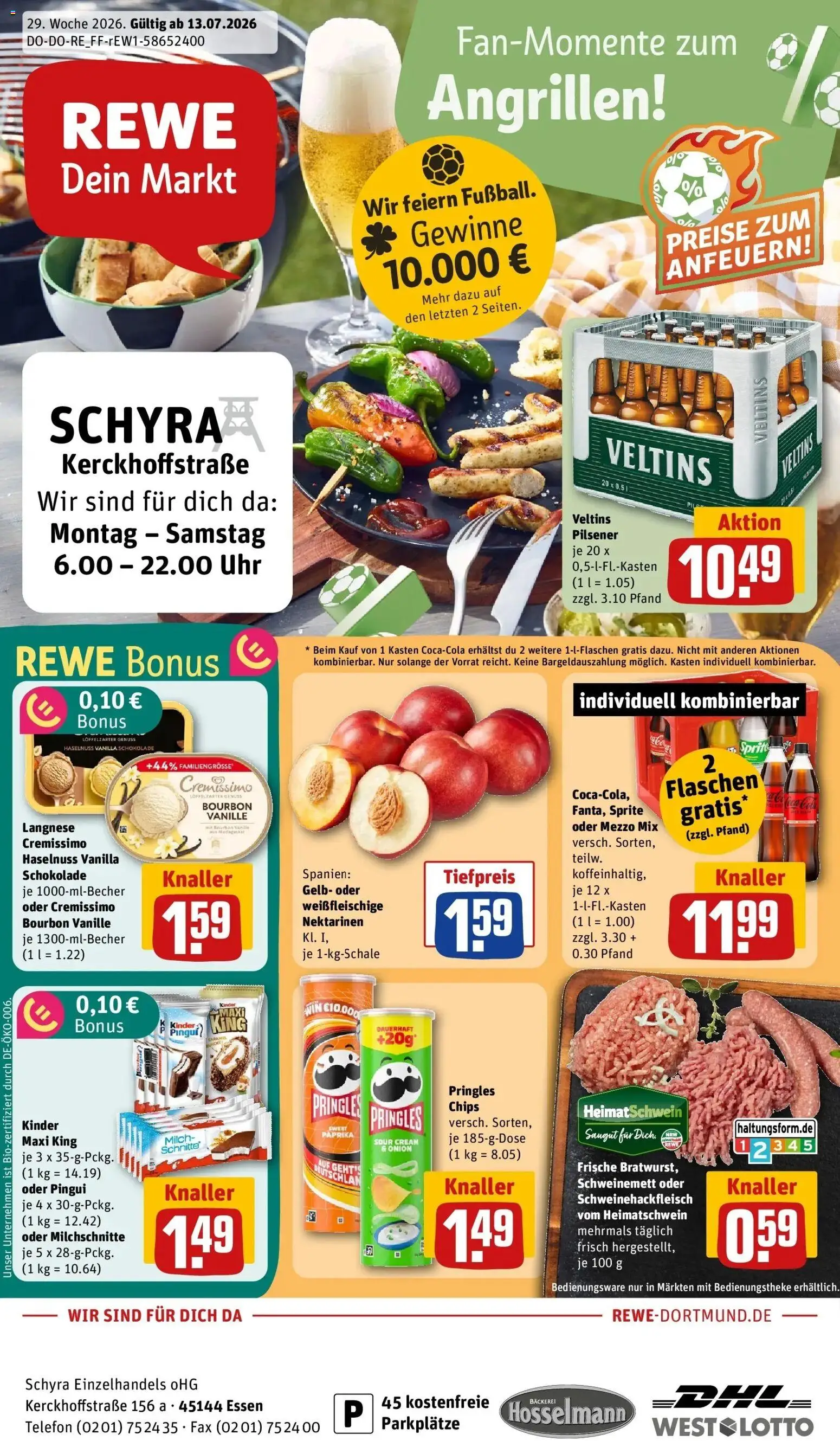 Rewe Prospekt Essen – gültig ab 13.07.2026 | Seite: 1 | Produkte: Nektarinen, Pringles, Uhr, Veltins