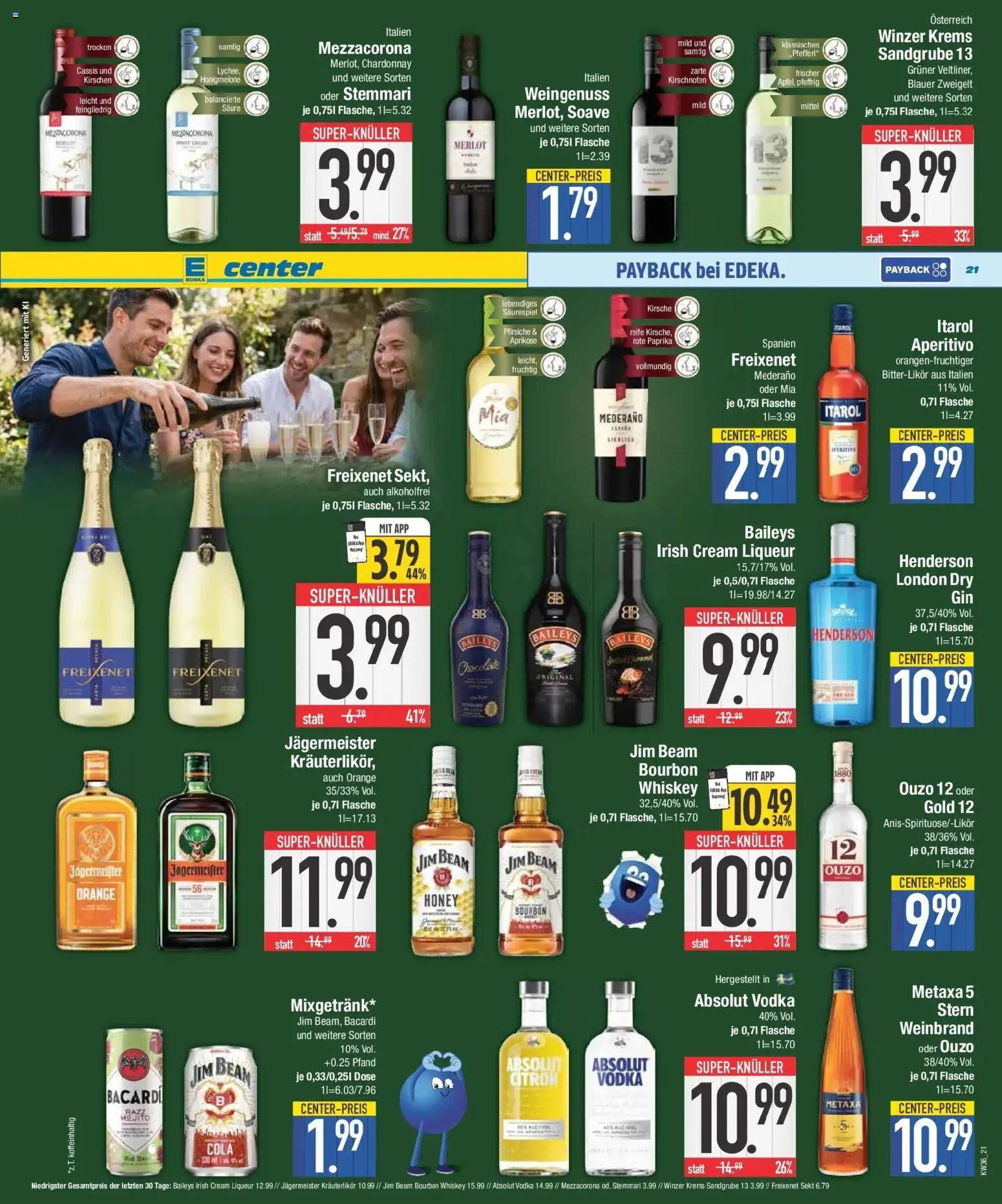 E center Prospekt Krumbach (ab 31.08.2026) zum Blättern | Seite: 21 | Produkte: Bacardi, Merlot, Kirschen, Honigmelone