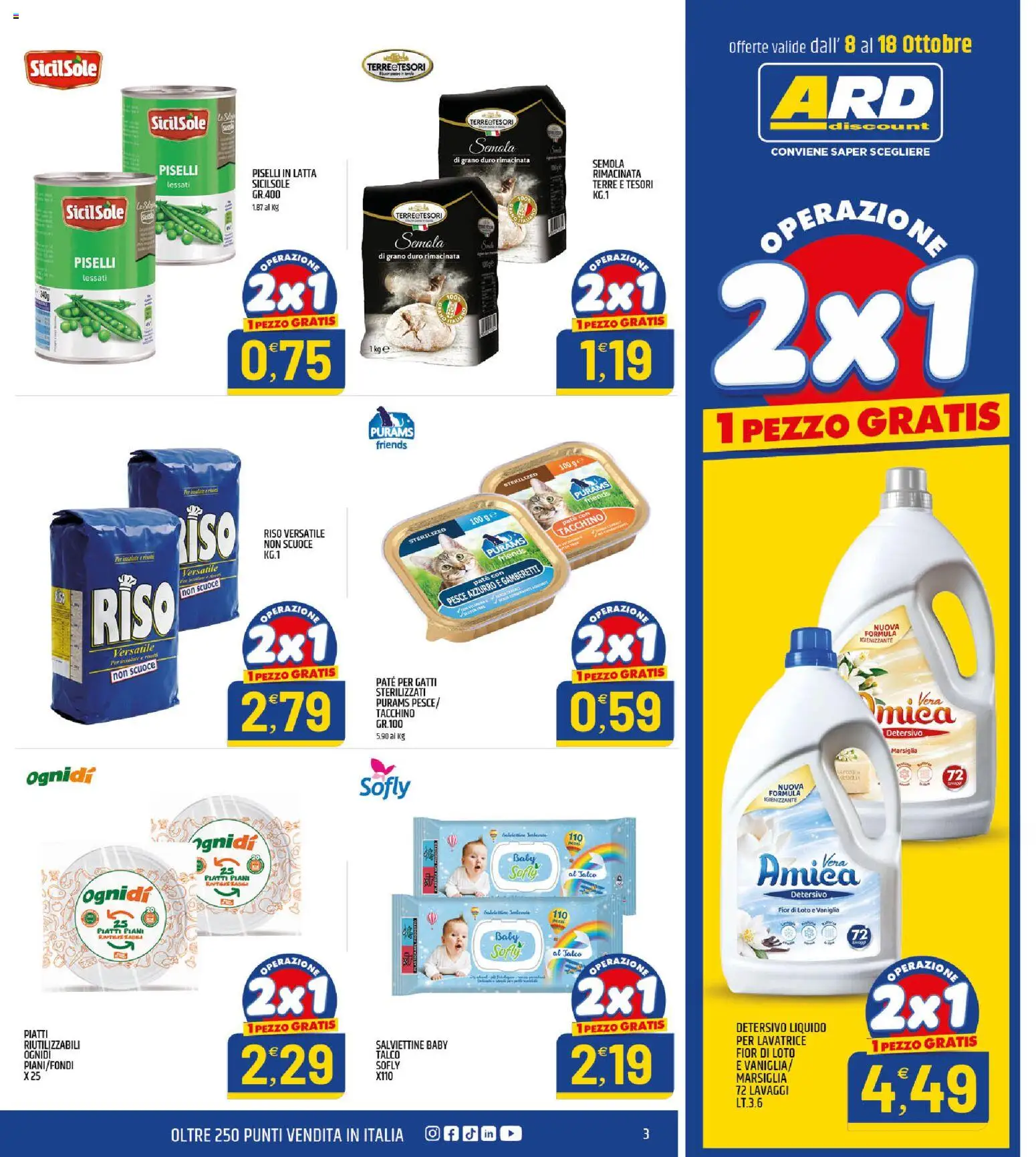 Volantino ARD Discount del 08/10/2026 | Pagina: 3 | Prodotti: Riso, Pesce, Talco, Piselli